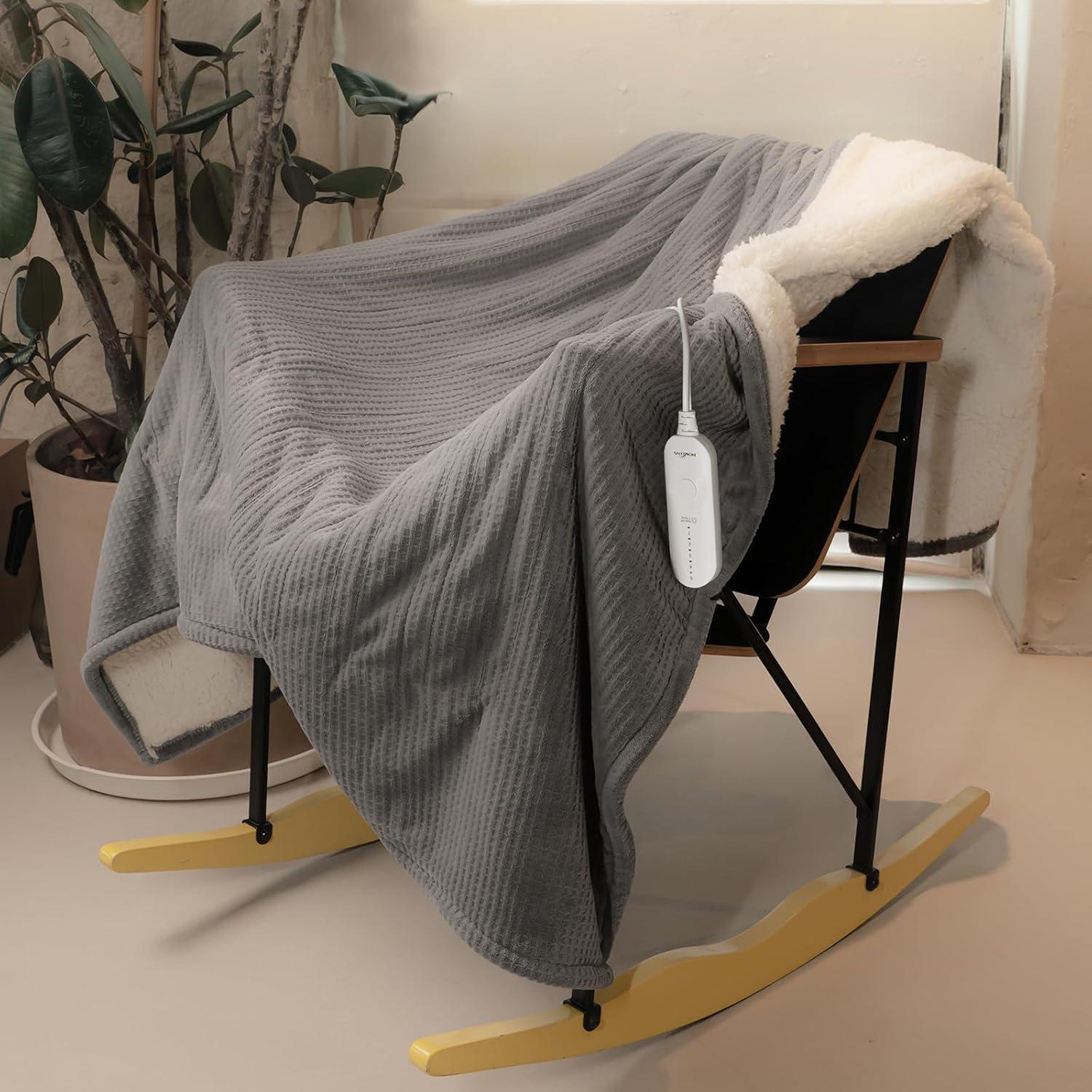 Manta Calentada HOMLYNS 127x152 cm Gris, 5 Niveles Calor