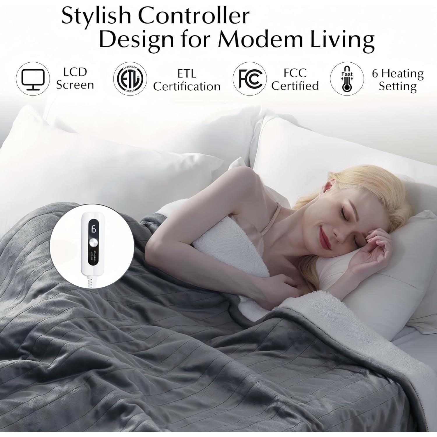 Manta Eléctrica Calentada SNUGSUN Individual 157x213cm Gris