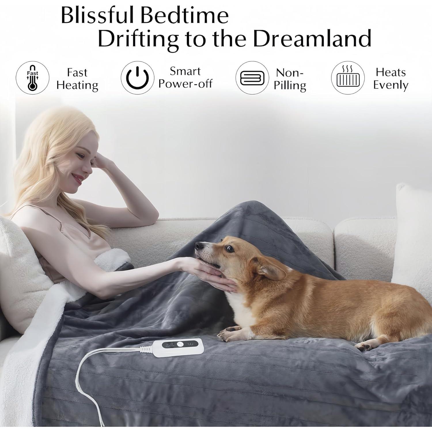 Manta Eléctrica Calentada SNUGSUN Individual 157x213cm Gris