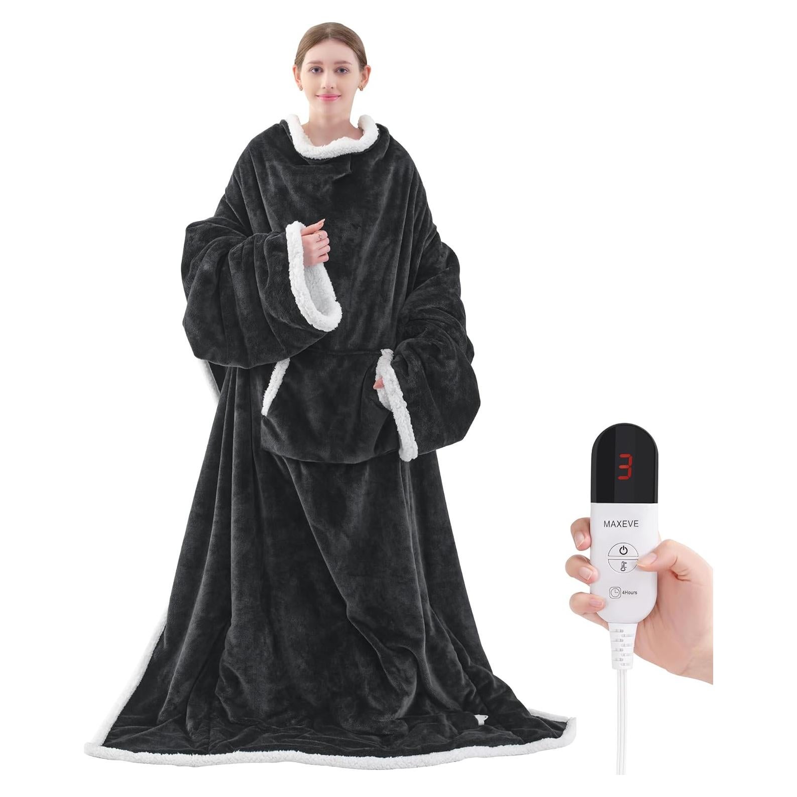 Manta Eléctrica MAXEVE Larga con Bolsillo y Mangas Gris