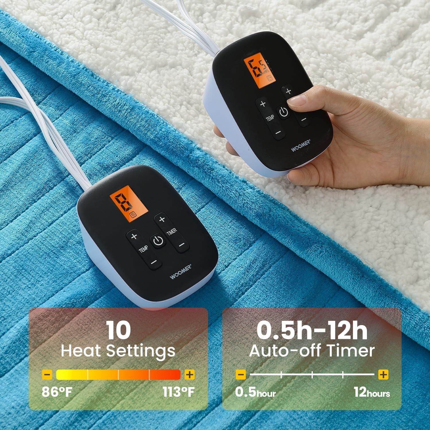 Manta Eléctrica Calentada WOOMER King 254x228cm Verde Azulado