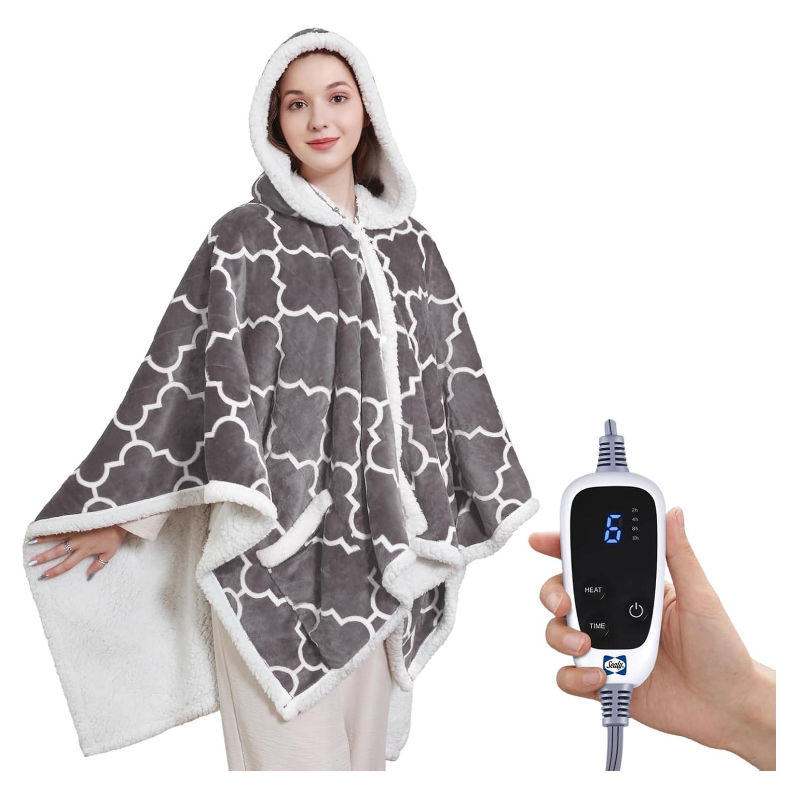 Manta Térmica Eléctrica Sealy 127x152 cm Gris con Capucha