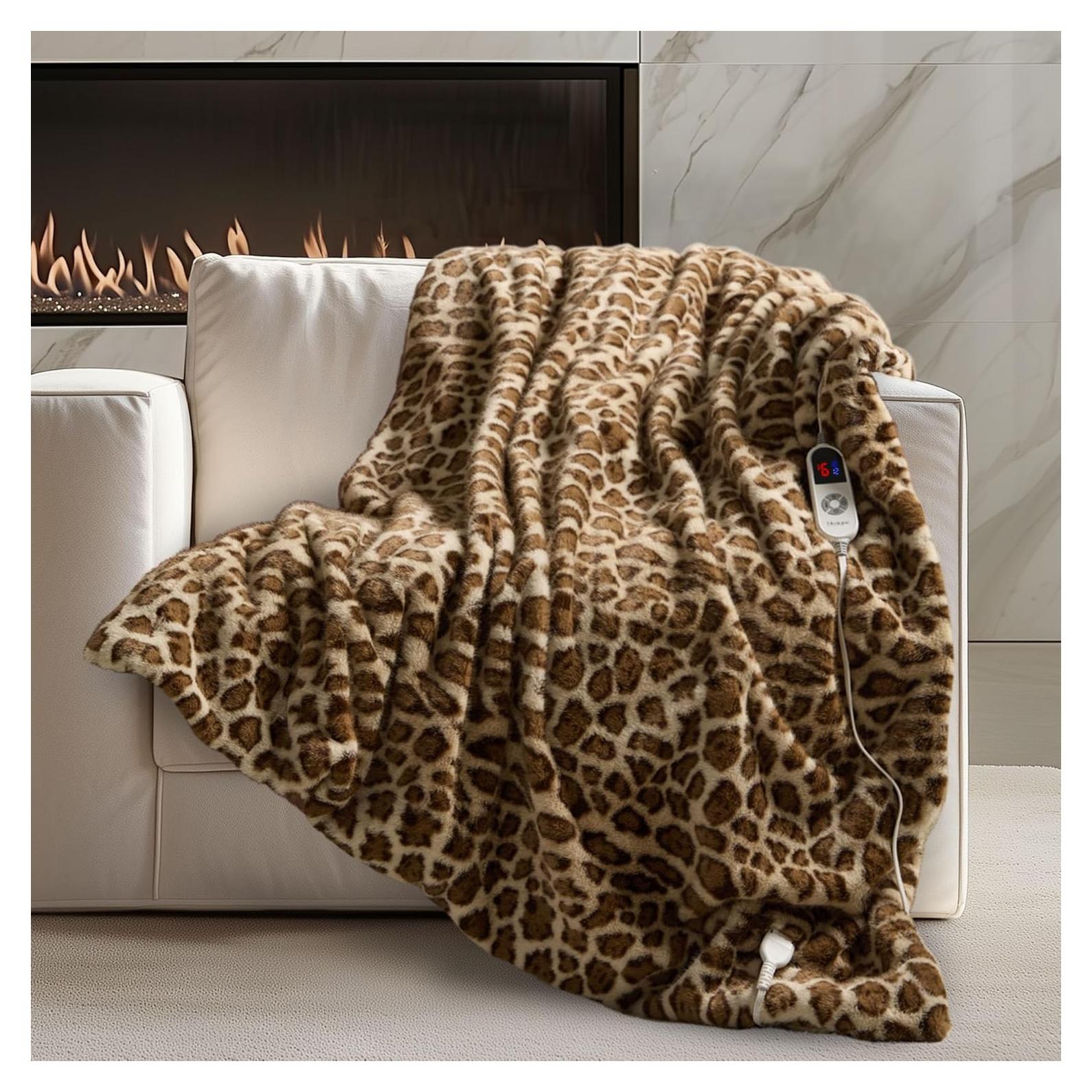 Manta Eléctrica de Piel Sintética Blunique 127x152cm Leopardo