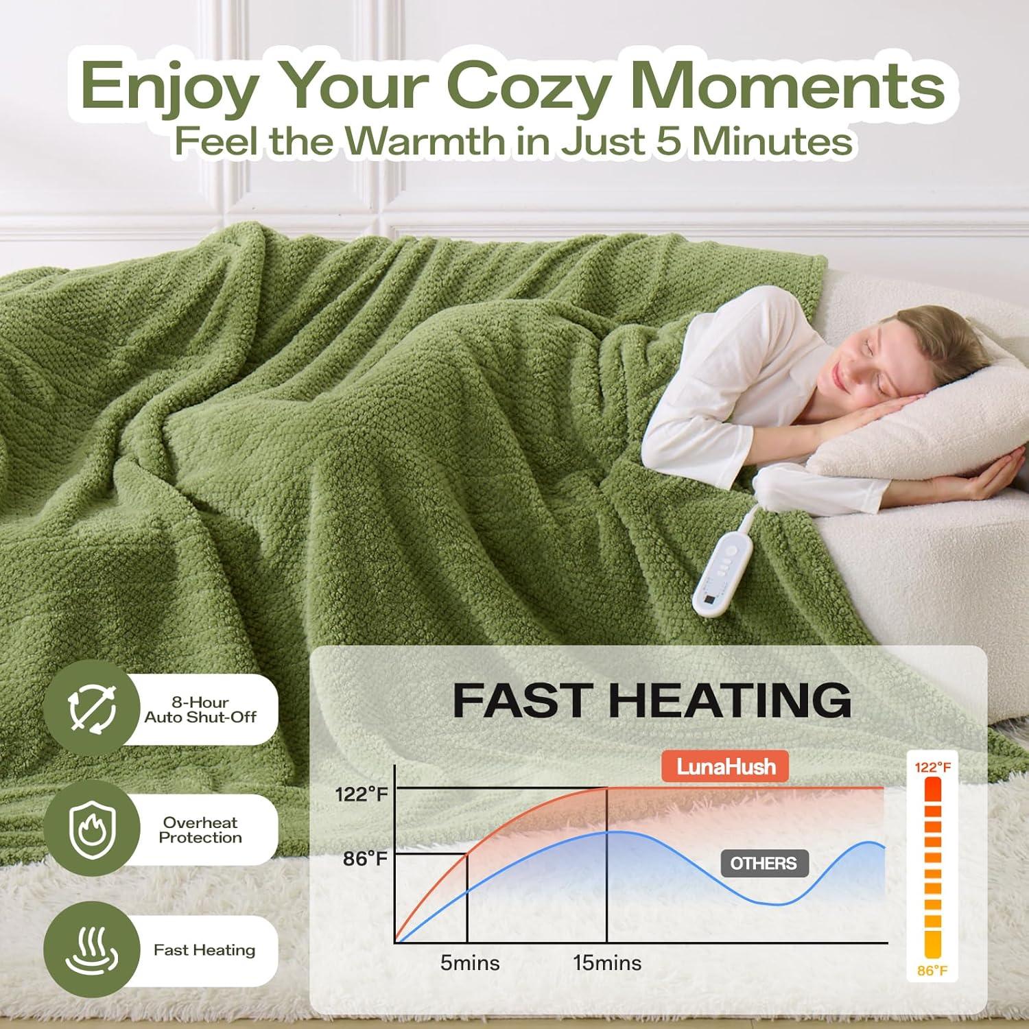 Manta Eléctrica Térmica LunaHush 127x152 cm Verde 8 Niveles
