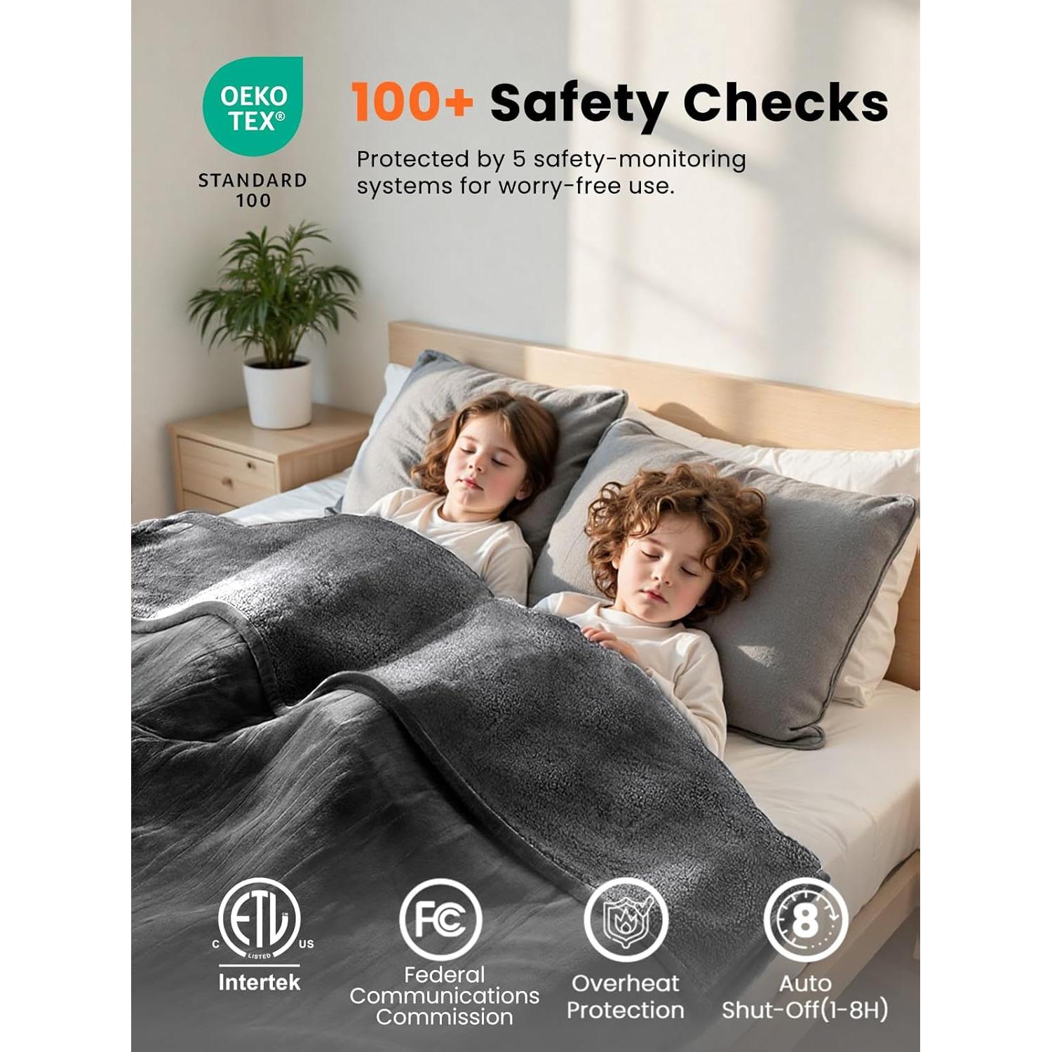 Manta Eléctrica Térmica LEERUN Tiro Gris, 8 Niveles de Calor