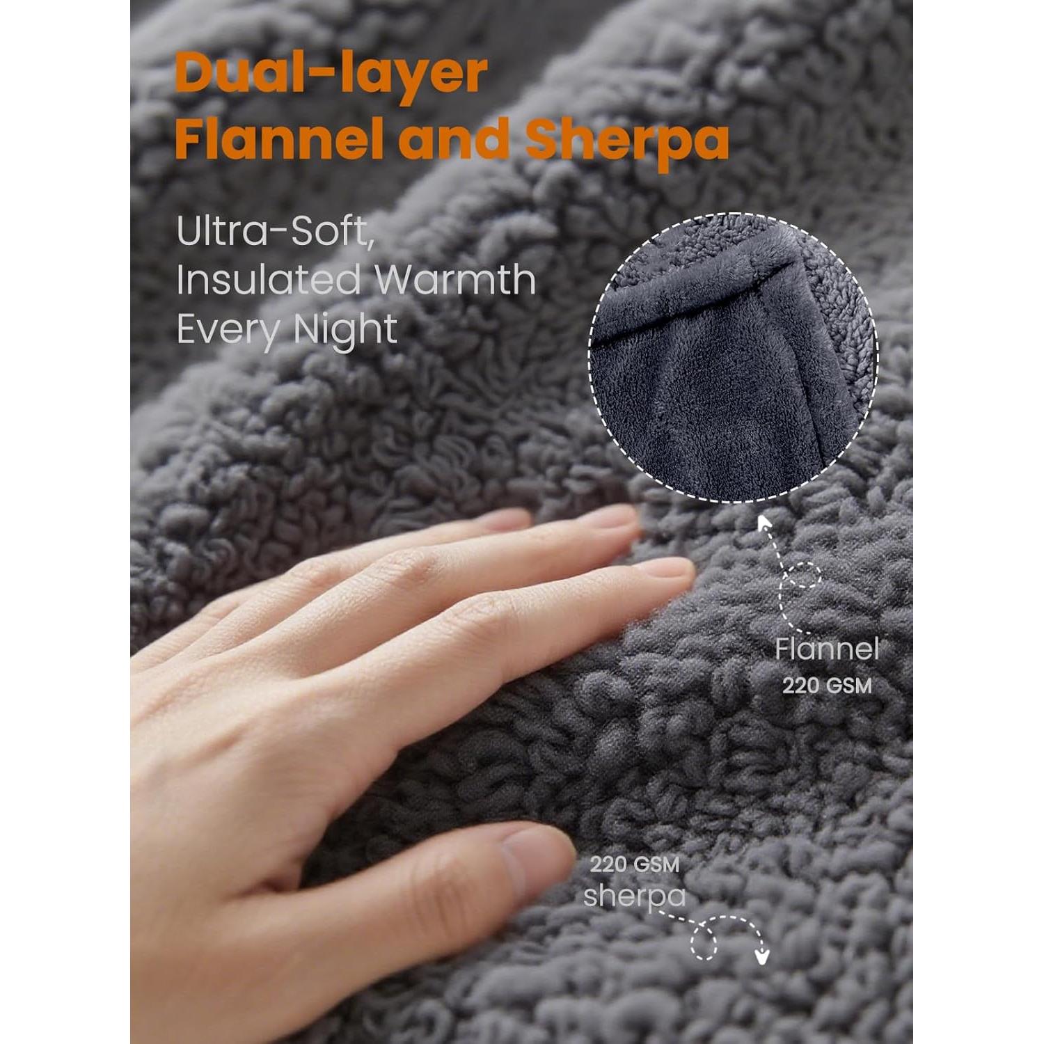 Manta Eléctrica Térmica LEERUN Tiro Gris, 8 Niveles de Calor