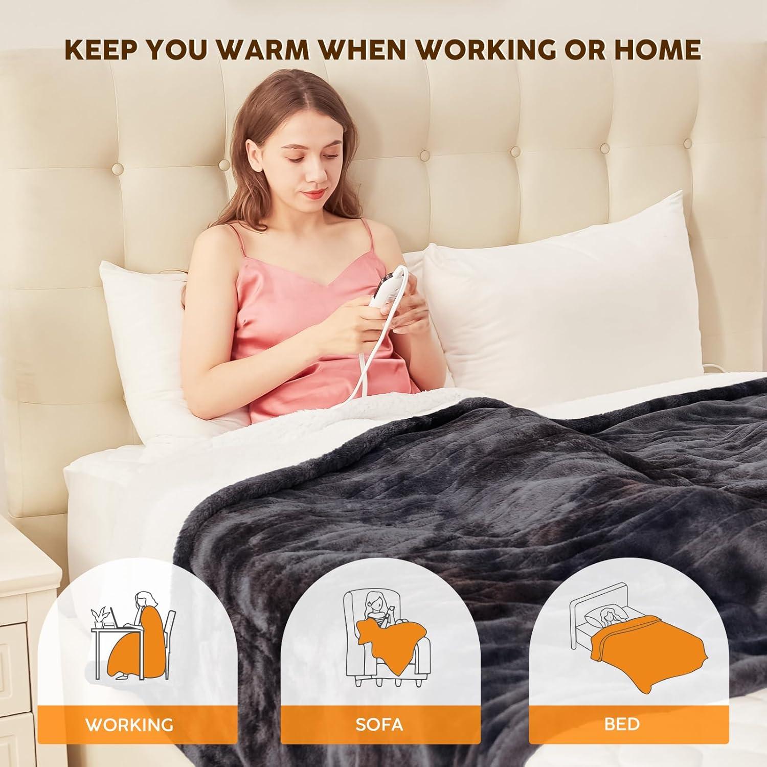 Manta Calentada HYLEORY 127x152cm Gris Profundo 5 Niveles Calor