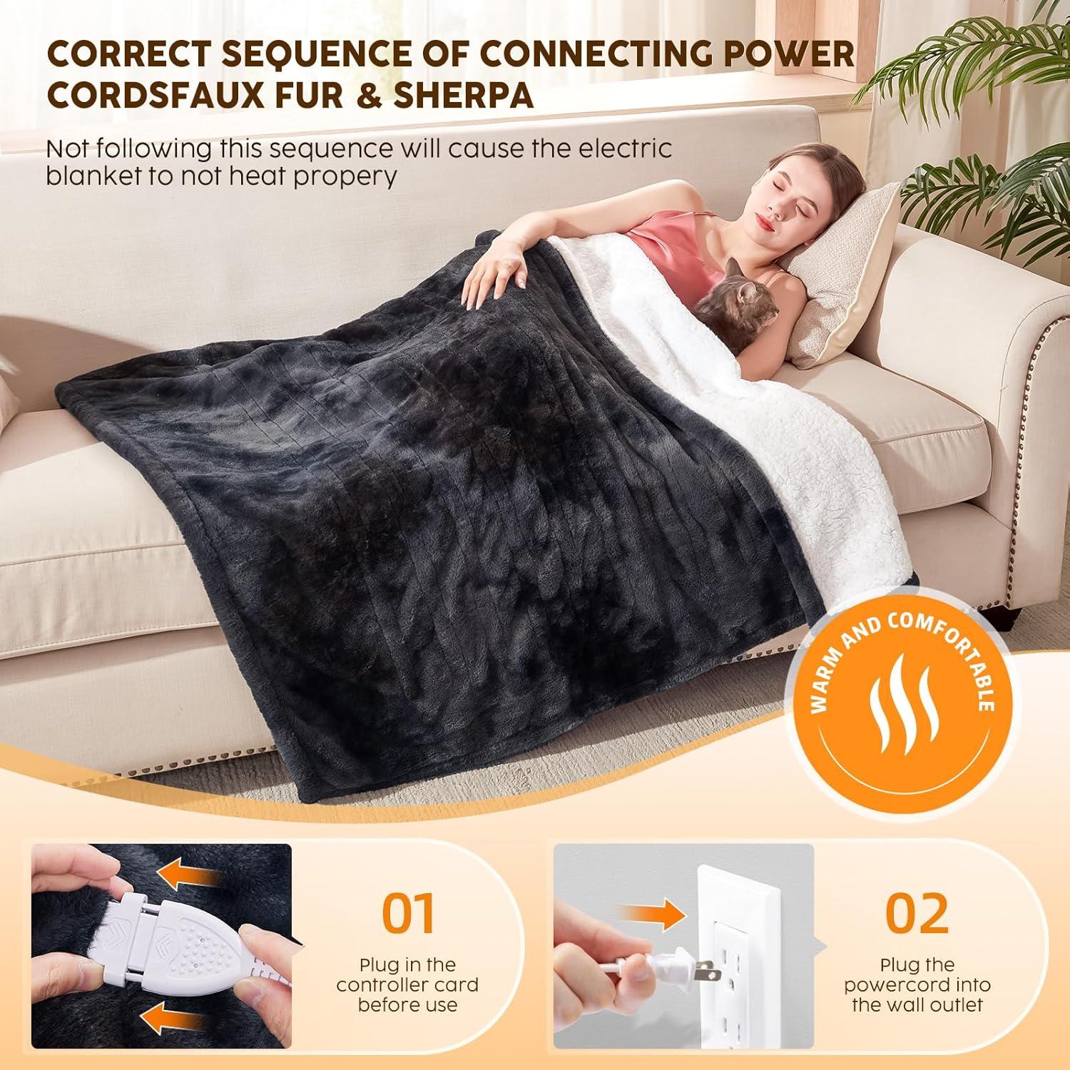 Manta Calentada HYLEORY 127x152cm Gris Profundo 5 Niveles Calor