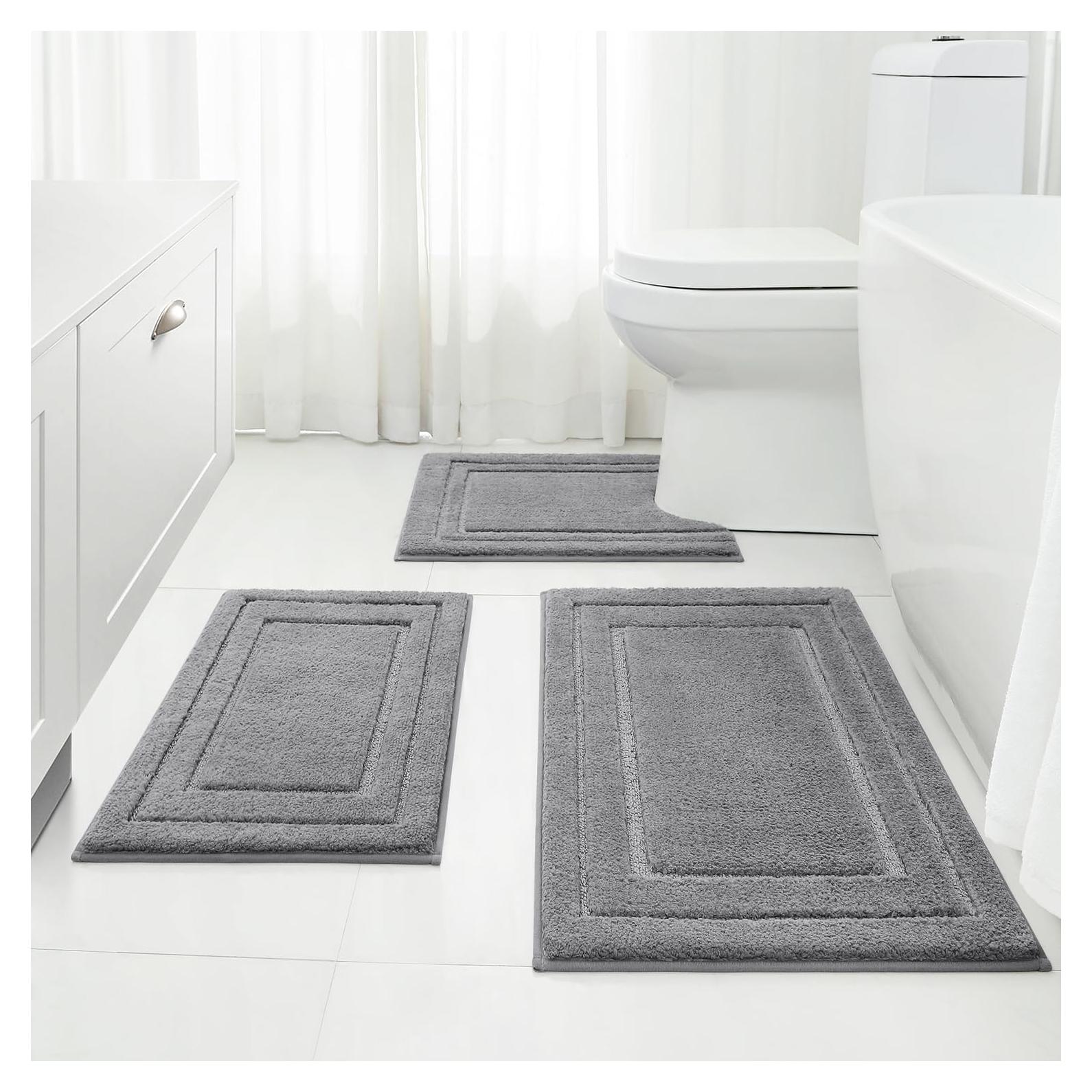 Conjunto de Alfombrillas de Baño 3 Piezas HOMEIDEAS Gris