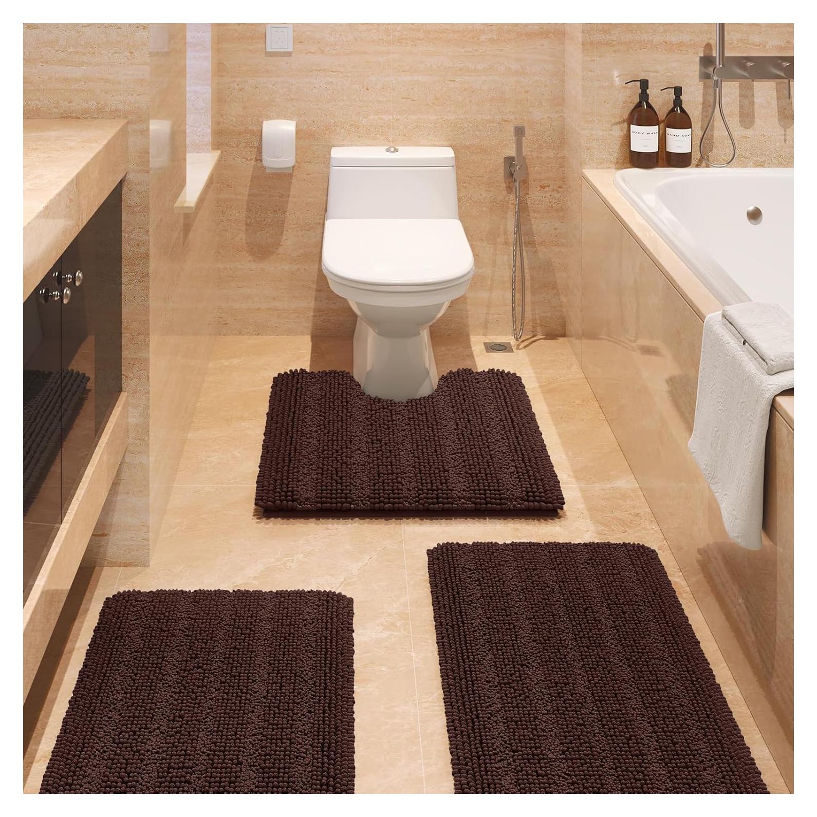 Juego de Alfombrillas de Baño ACCUMTEK 3 Piezas Chenille Antideslizante