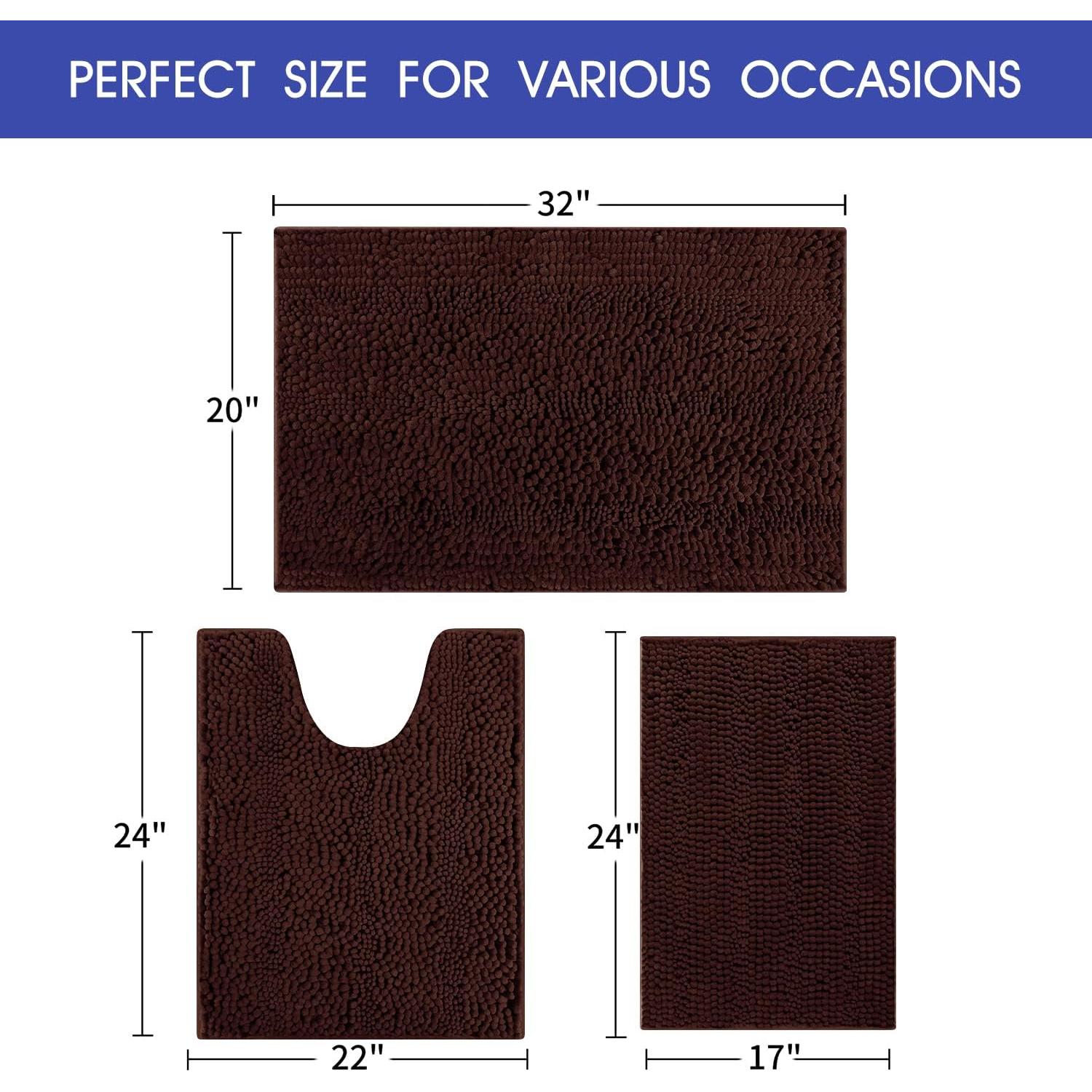 Juego de Alfombrillas de Baño ACCUMTEK 3 Piezas Chenille Antideslizante