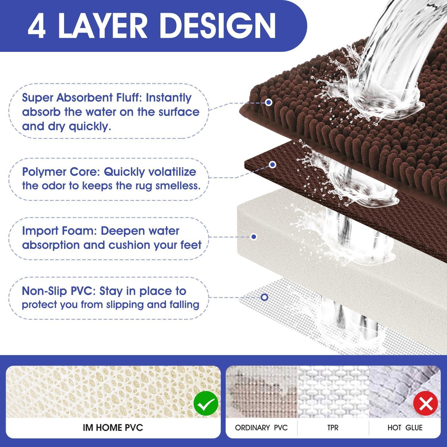 Juego de Alfombrillas de Baño ACCUMTEK 3 Piezas Chenille Antideslizante