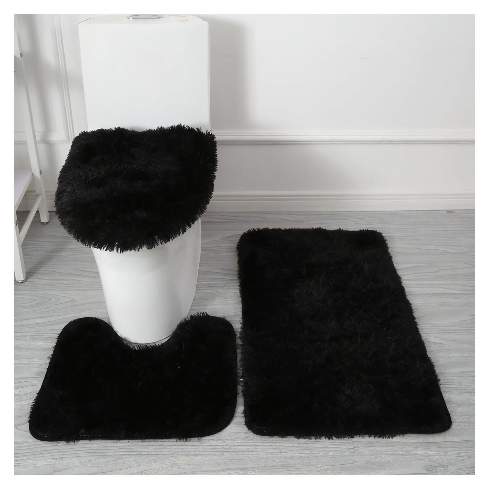 Conjunto de Alfombrillas de Baño Eanpet 3 Piezas Chenille Negro