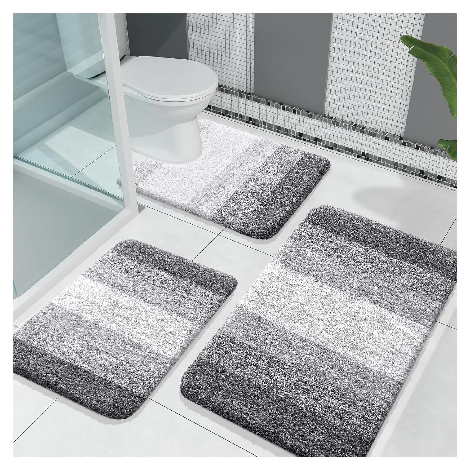 Conjunto de Alfombrillas de Baño OLANLY 3 Piezas Microfibra Gris