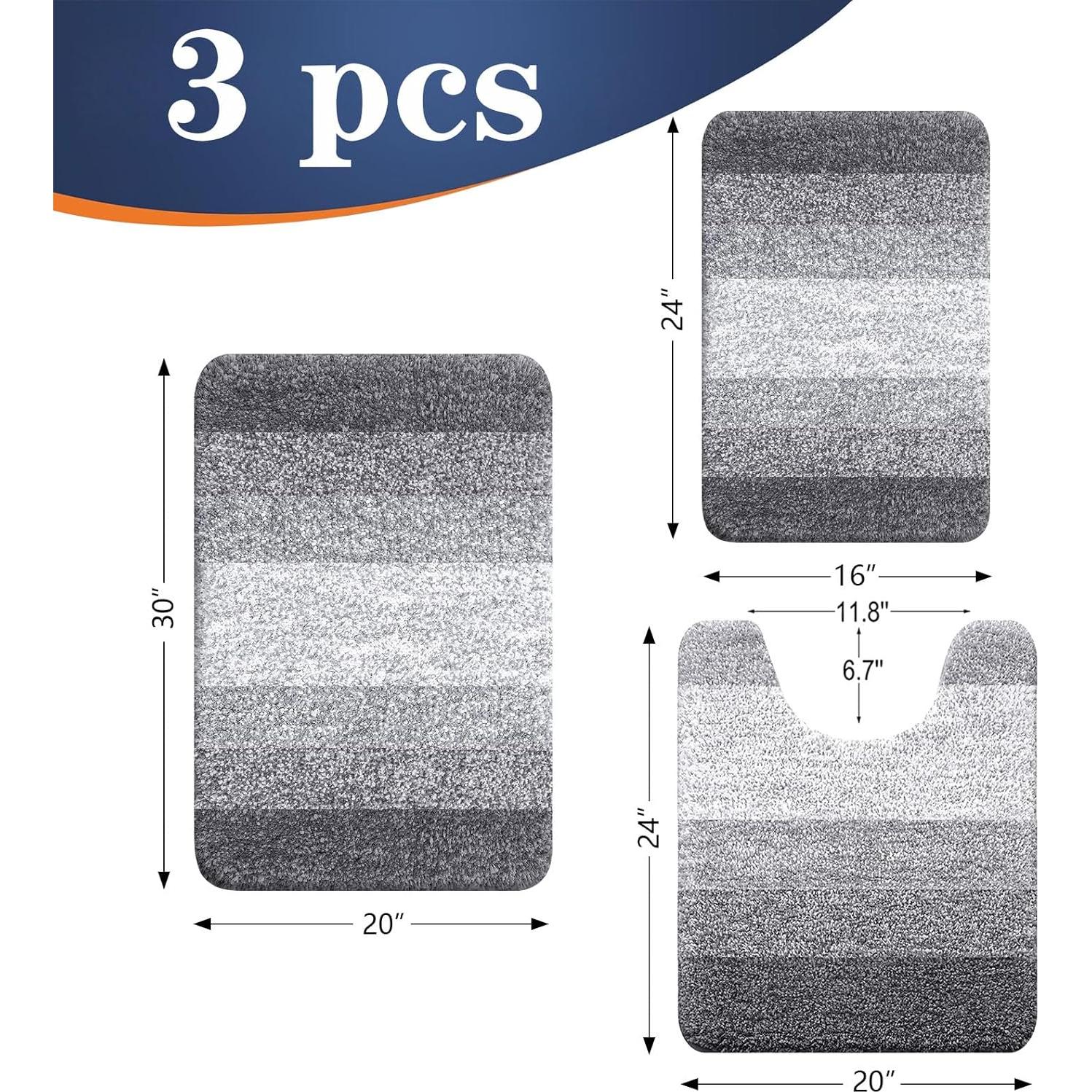 Conjunto de Alfombrillas de Baño OLANLY 3 Piezas Microfibra Gris