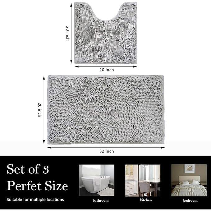 Juego de 2 Alfombrillas de Baño AINAHYVA Chenille Gris Claro