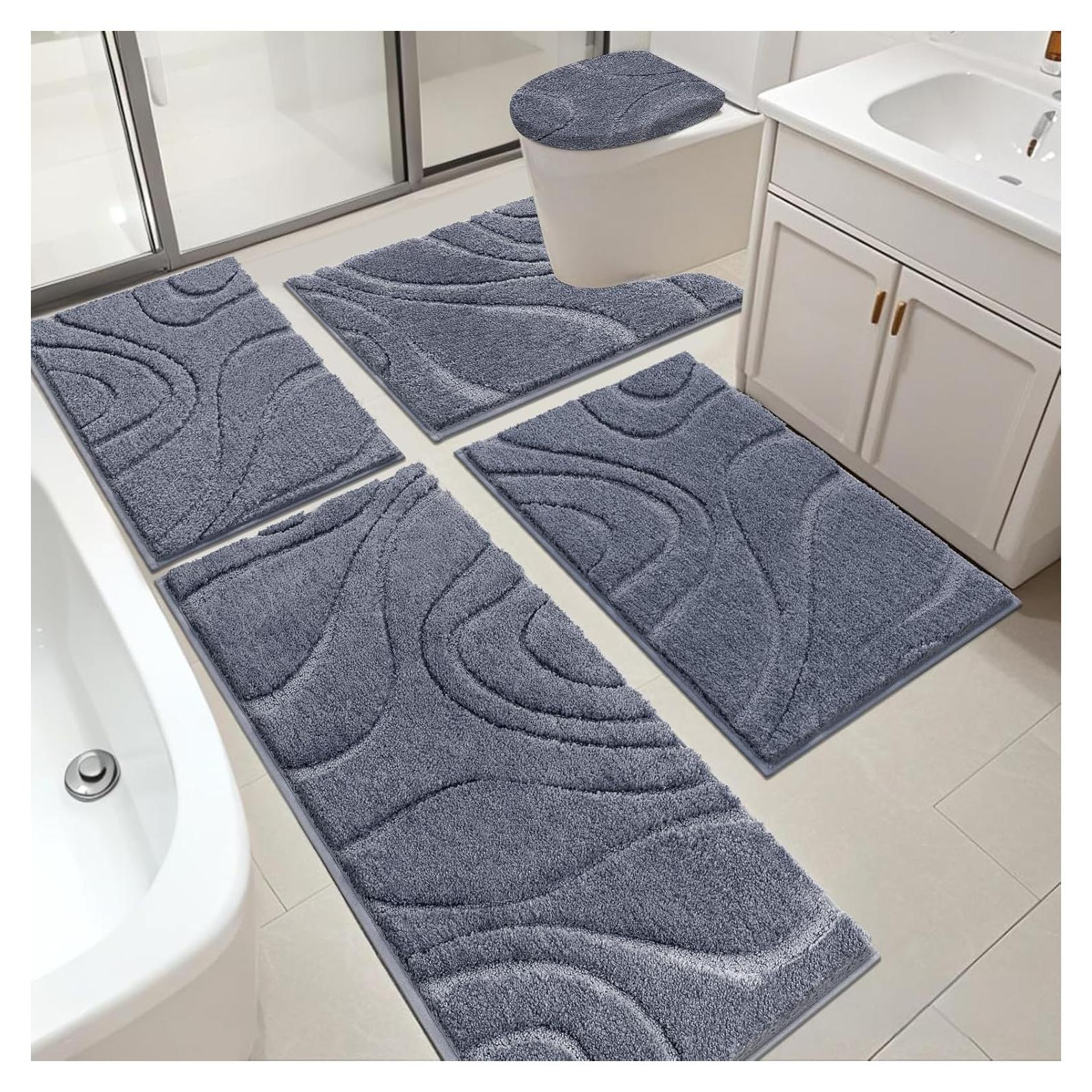 Conjunto de Alfombrillas de Baño HEBE 5 Piezas Microfibra Gris