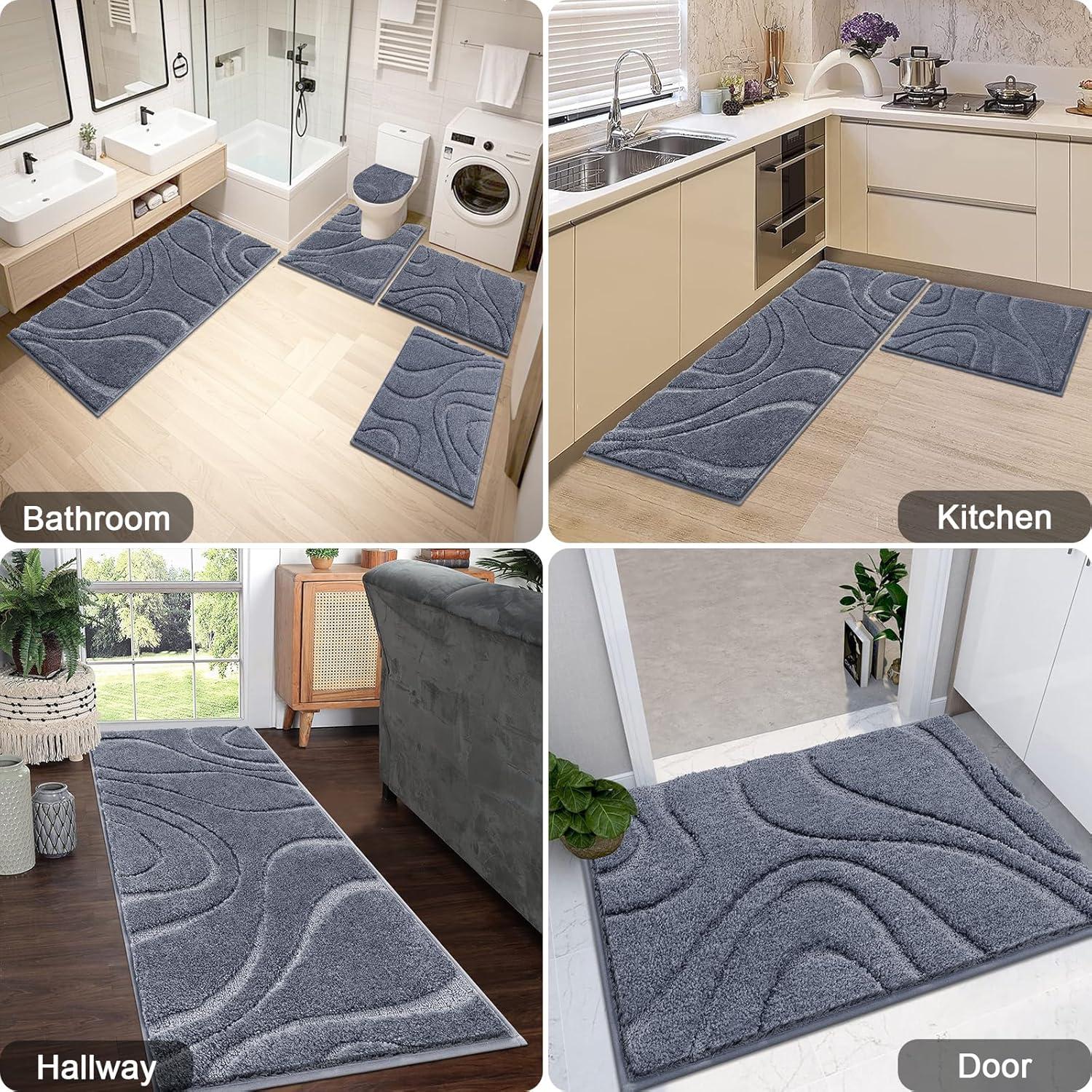Conjunto de Alfombrillas de Baño HEBE 5 Piezas Microfibra Gris
