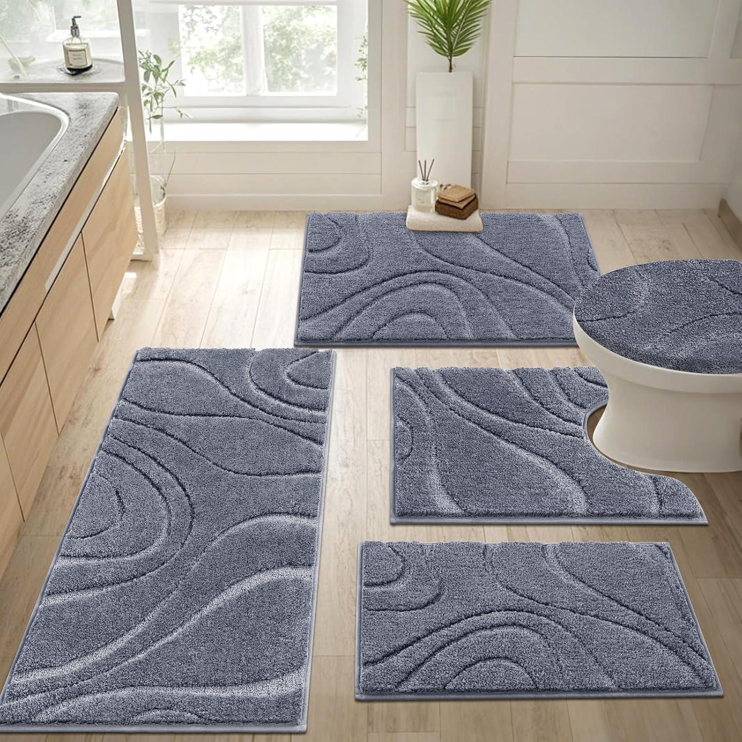 Conjunto de Alfombrillas de Baño HEBE 5 Piezas Microfibra Gris