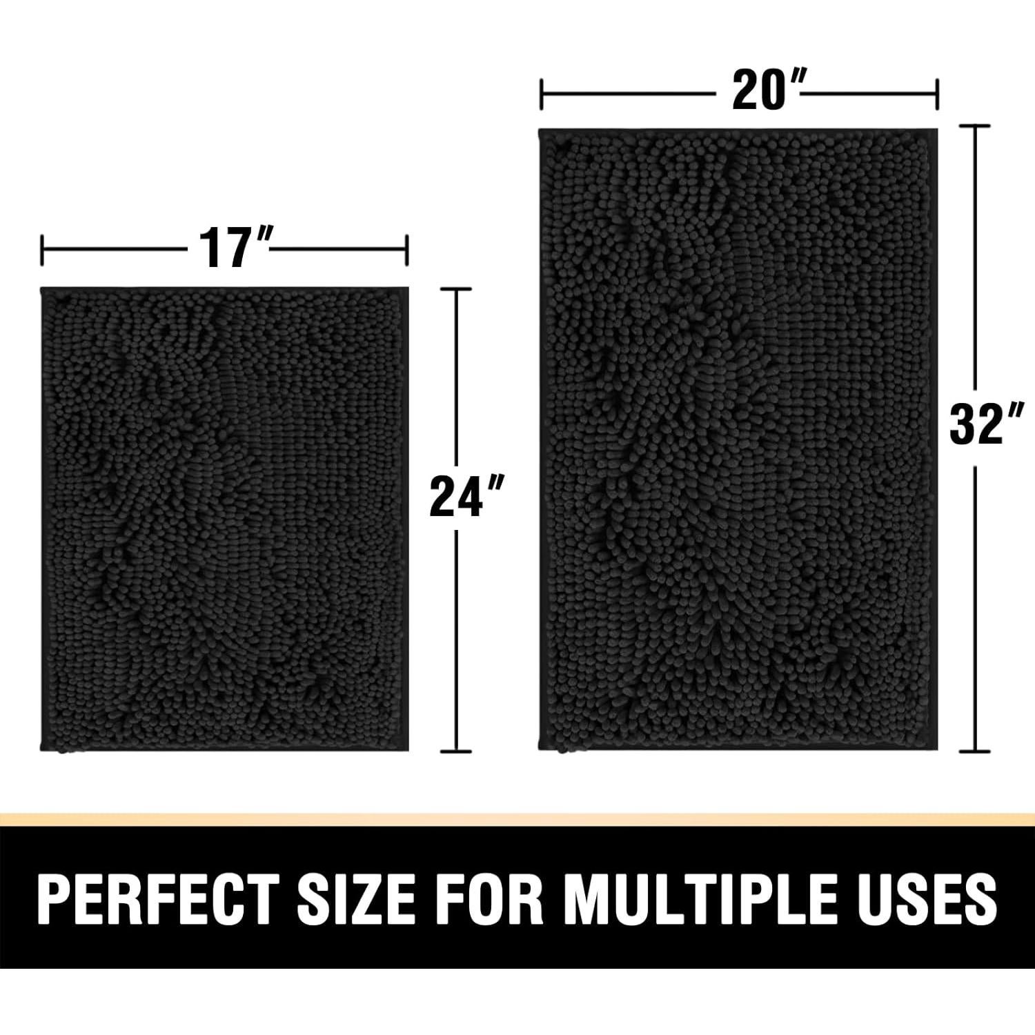 H.VERSAILTEX Alfombrillas de Baño Negras 2 Piezas 50.8x81.3cm