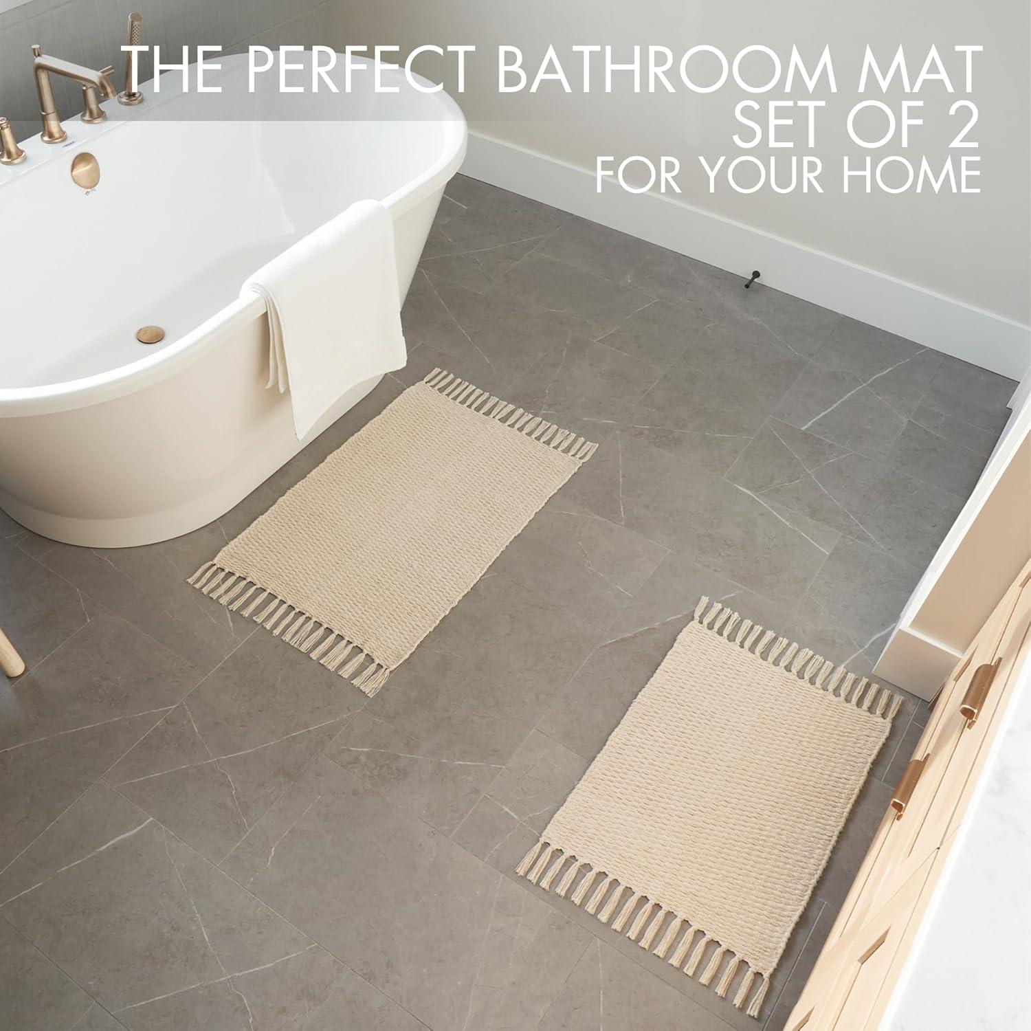 Juego de 2 Alfombrillas de Baño KIBAGA Algodón Beige Antideslizantes