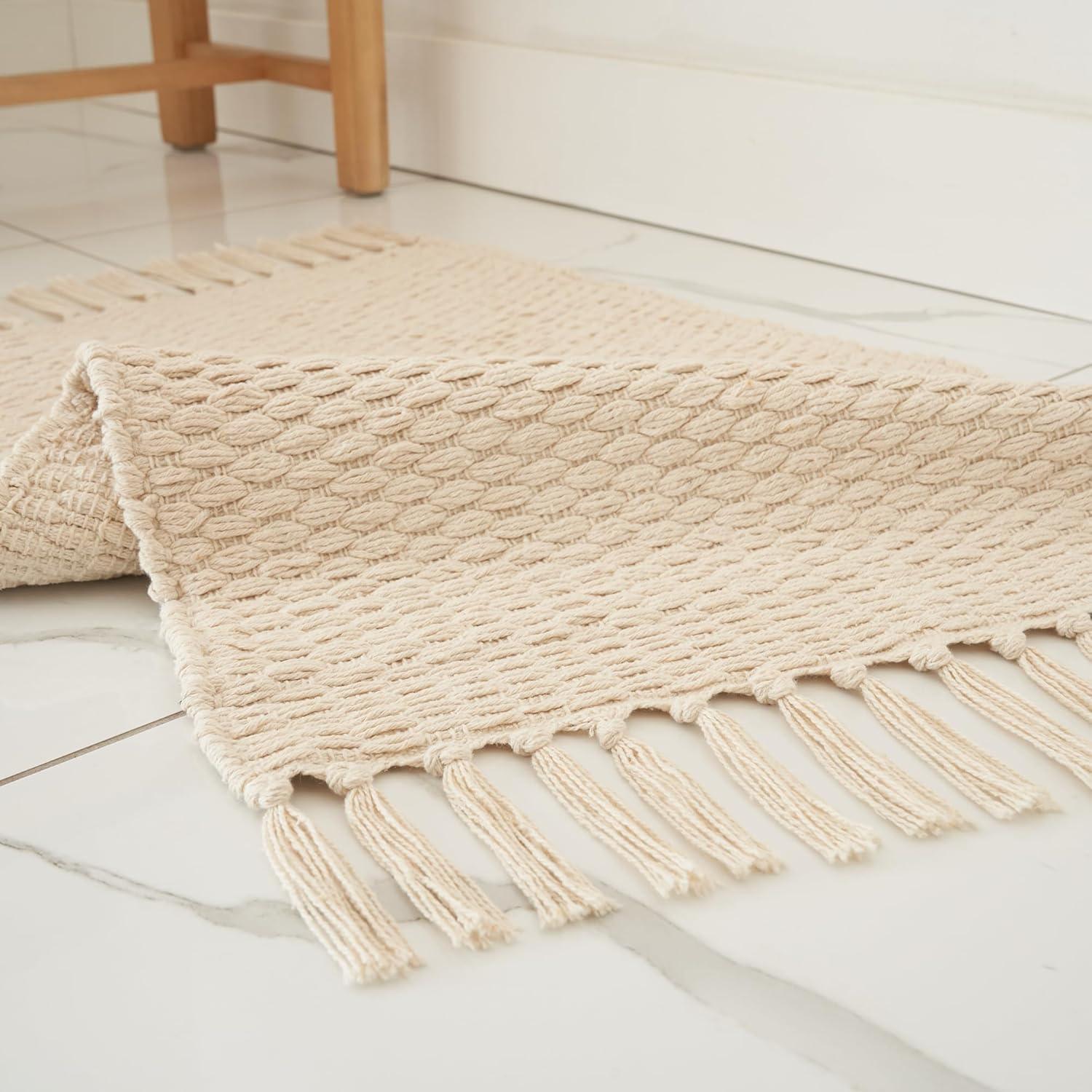 Juego de 2 Alfombrillas de Baño KIBAGA Algodón Beige Antideslizantes