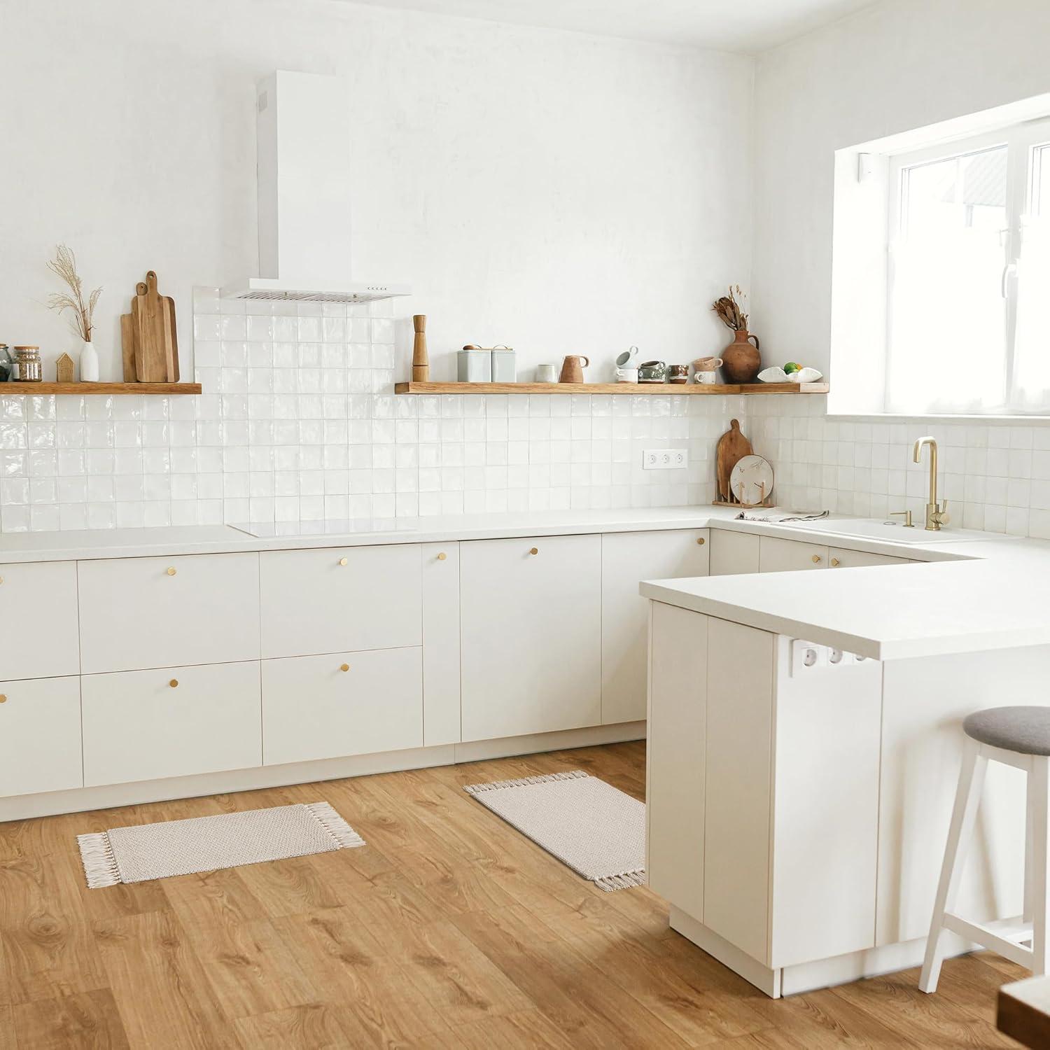 Juego de 2 Alfombrillas de Baño KIBAGA Algodón Beige Antideslizantes