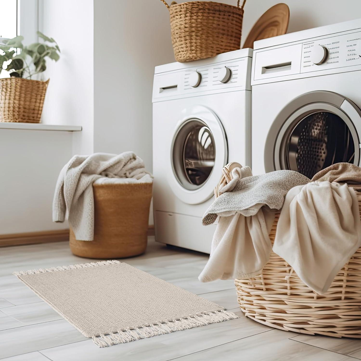 Juego de 2 Alfombrillas de Baño KIBAGA Algodón Beige Antideslizantes