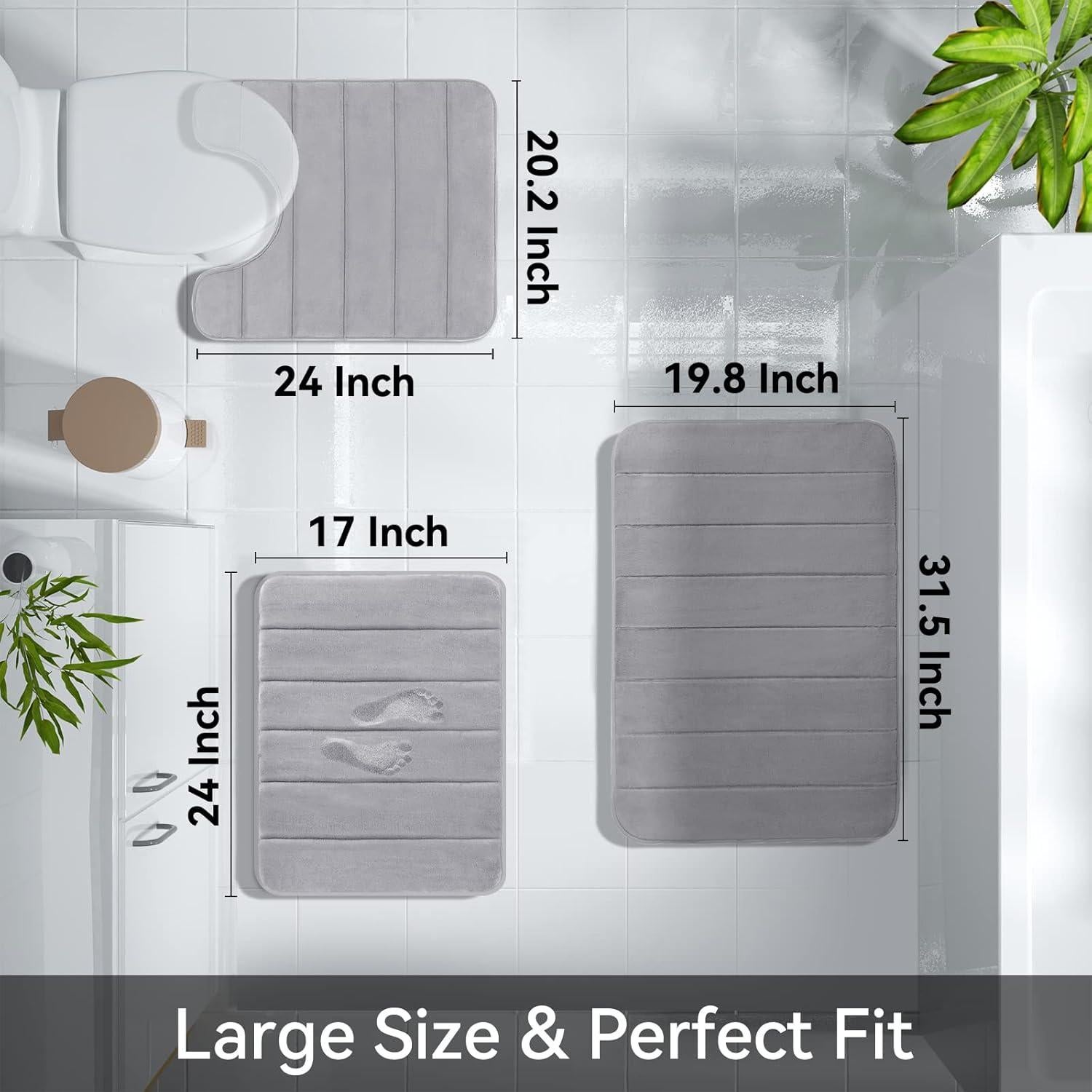 Conjunto de Alfombrillas de Baño Yimobra 3 Piezas Gris Antideslizante