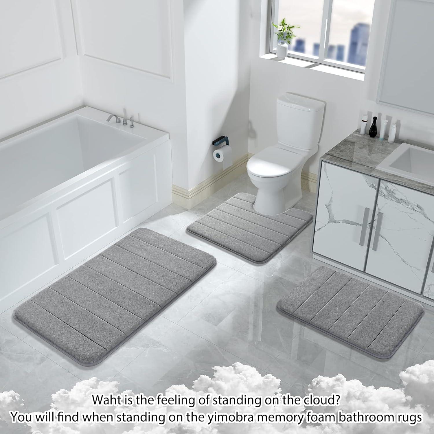 Conjunto de Alfombrillas de Baño Yimobra 3 Piezas Gris Antideslizante