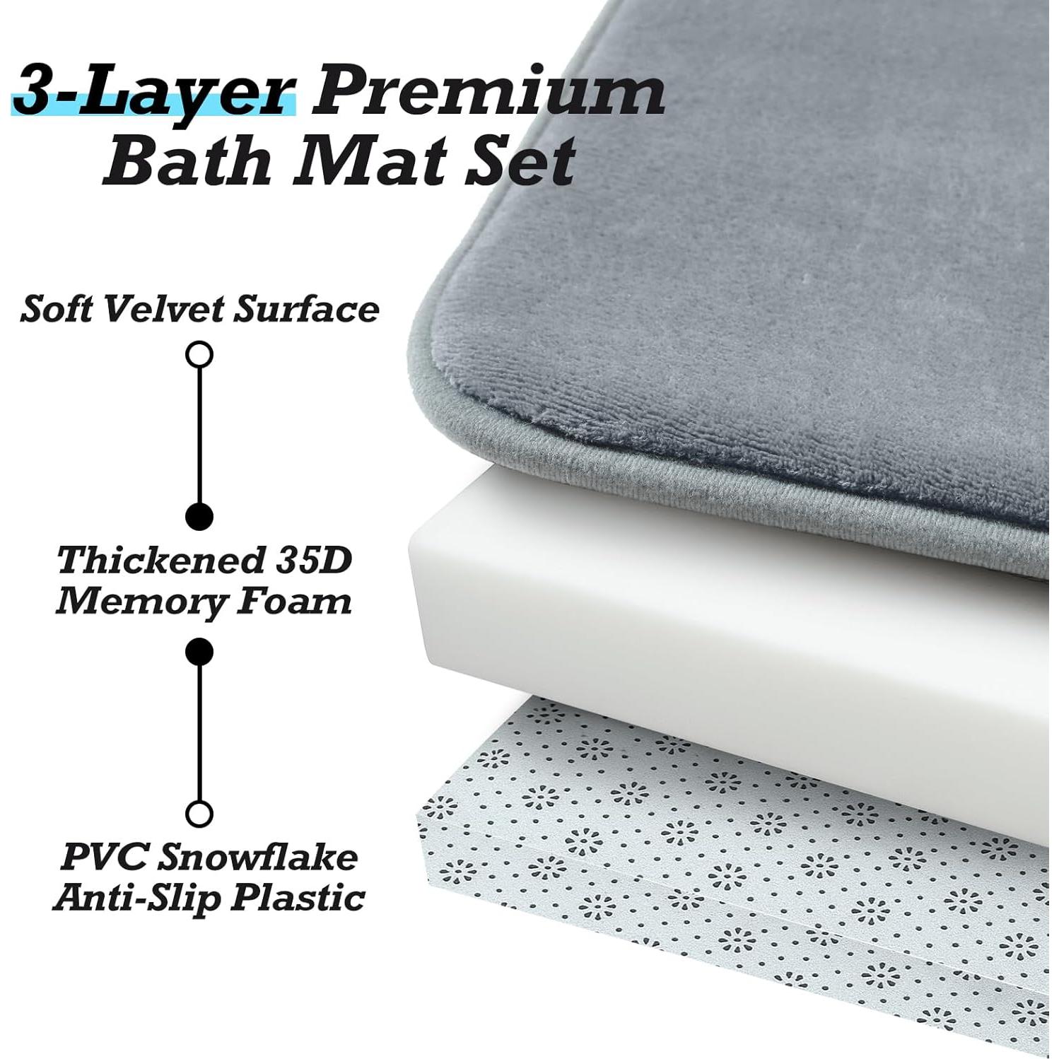 Conjunto de Alfombrillas de Baño HUXMEYSON 3 Piezas Antideslizante