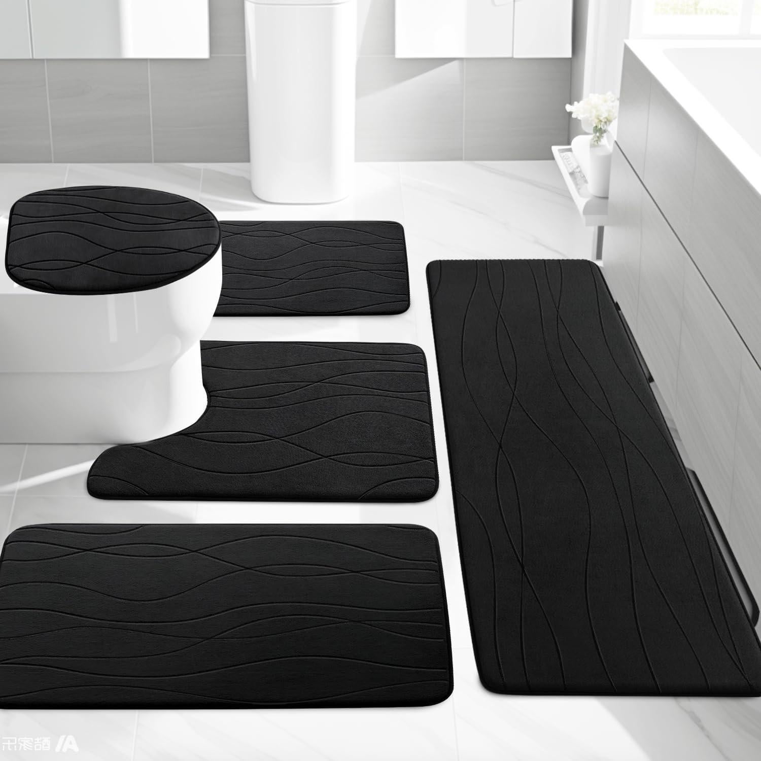 Conjunto de Alfombrillas de Baño YIHOUSE 5 Piezas Espuma Viscoelástica Negro