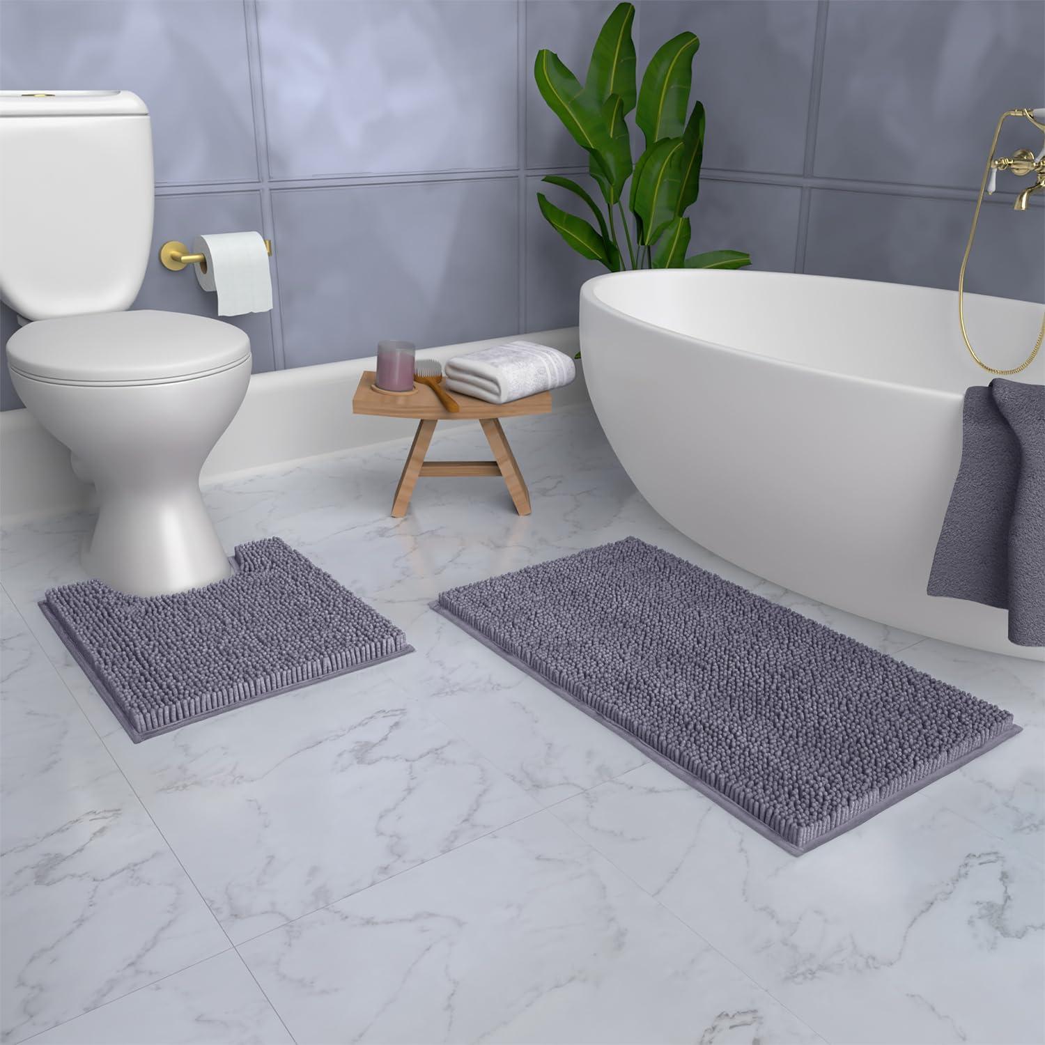 Conjunto de Alfombrillas de Baño LuxUrux 2 Piezas Gris Oscuro