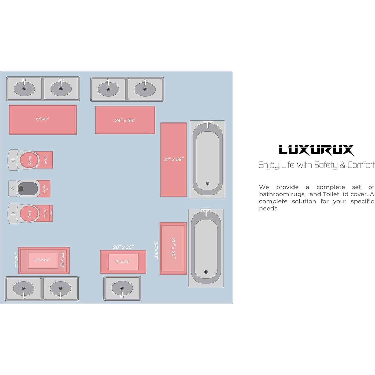 Conjunto de Alfombrillas de Baño LuxUrux 2 Piezas Gris Oscuro