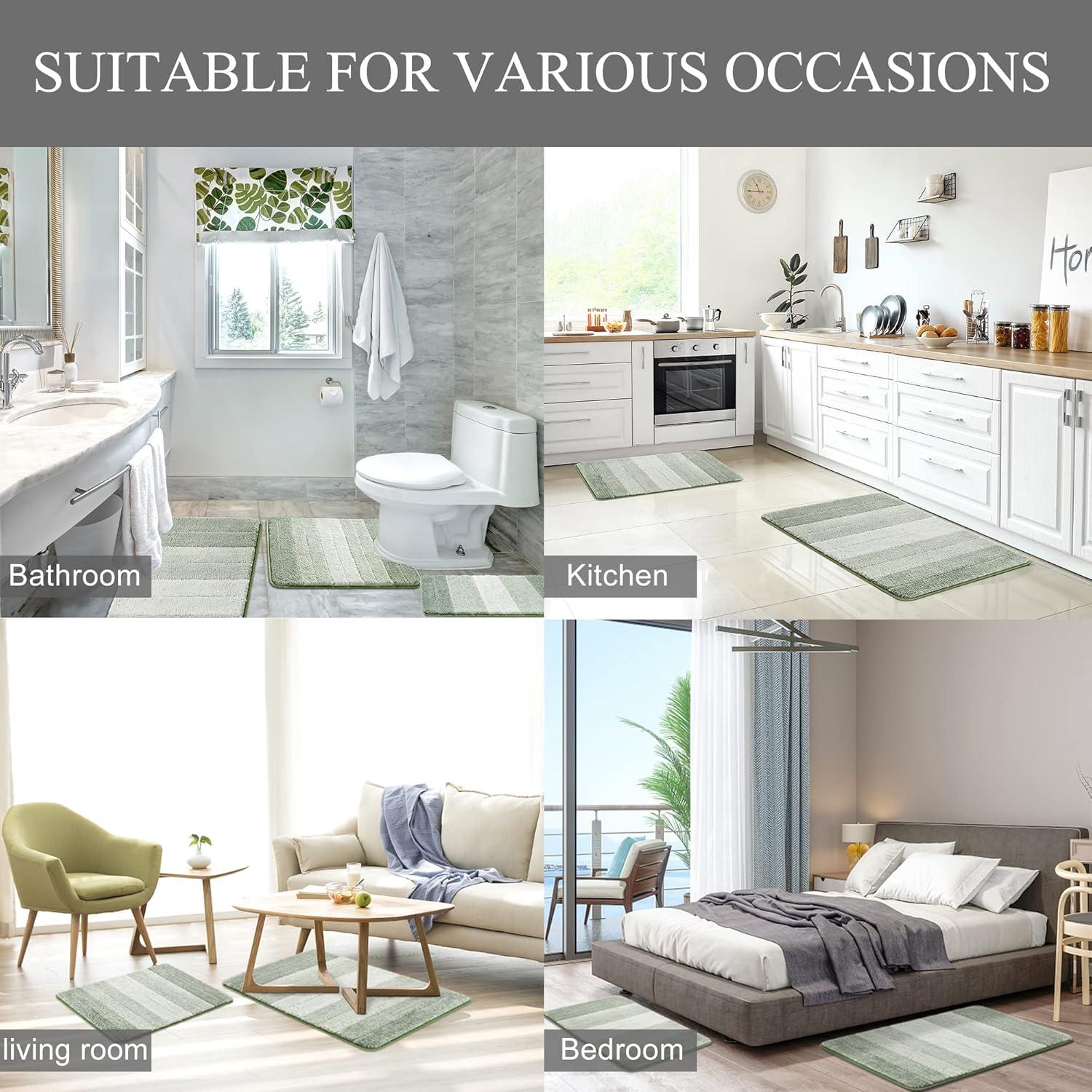 Juego de Alfombrillas de Baño Kmson 3 Pcs Antideslizante Verde