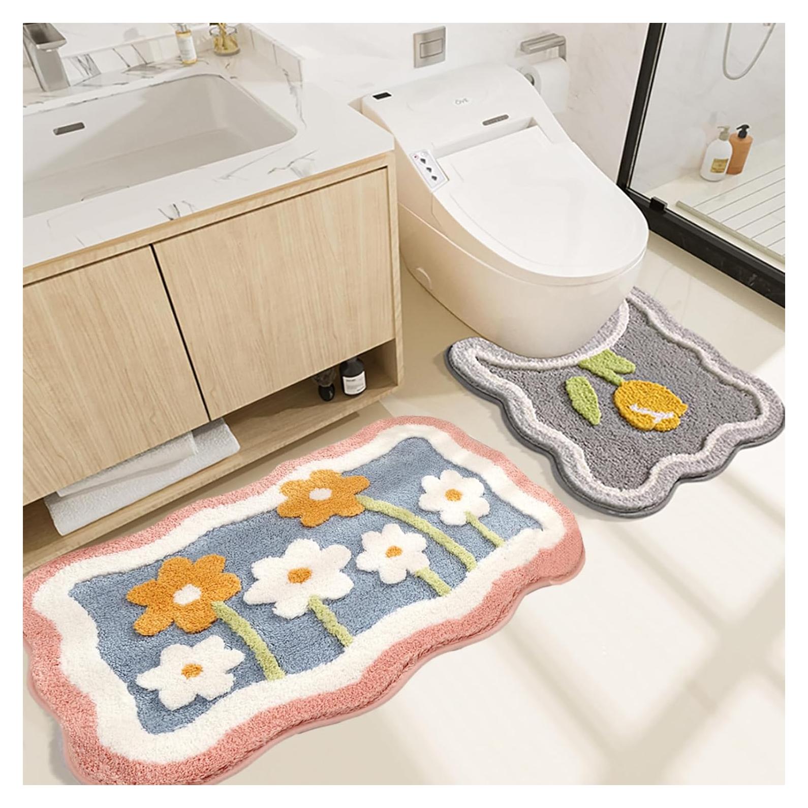 Juego de Alfombrillas de Baño 2 Piezas PTAEXCEL Rosa Suave