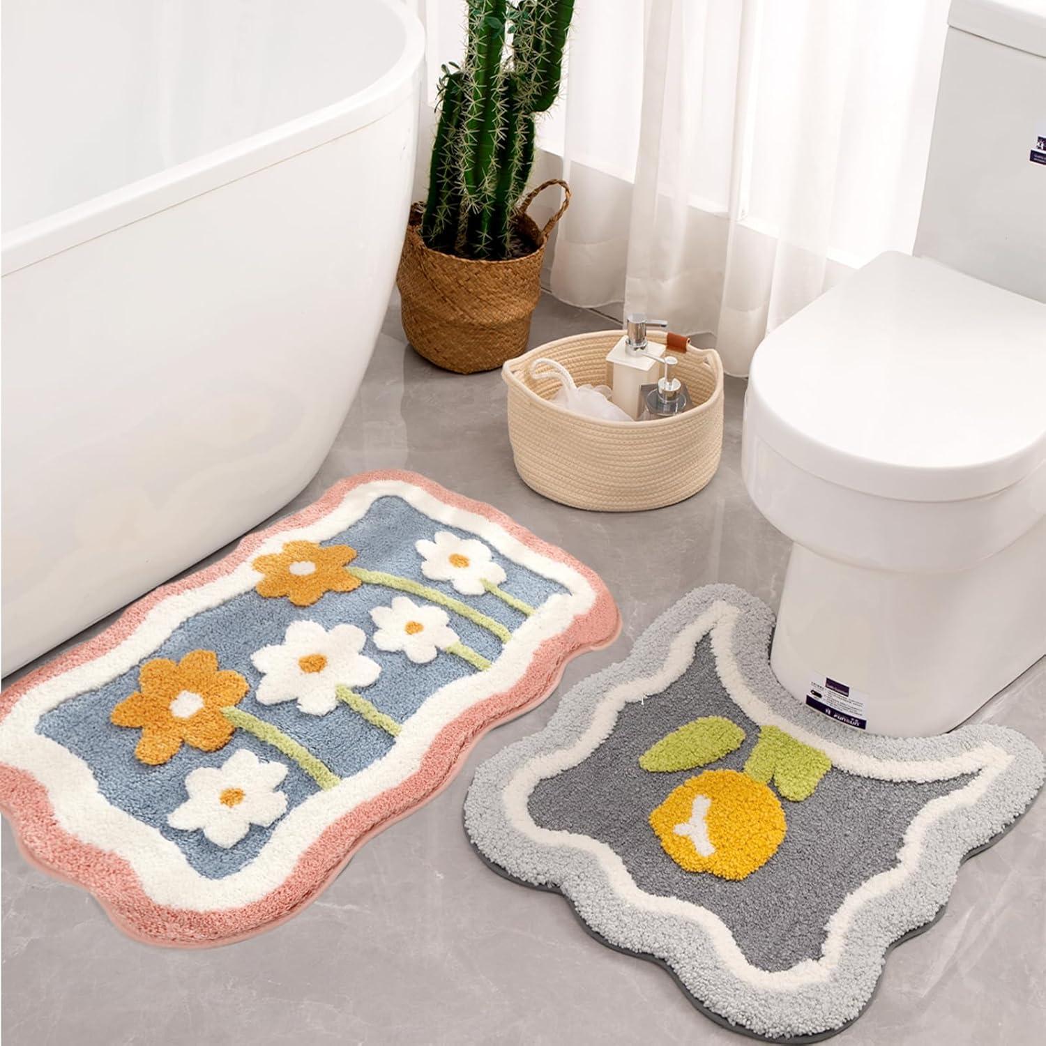 Juego de Alfombrillas de Baño 2 Piezas PTAEXCEL Rosa Suave