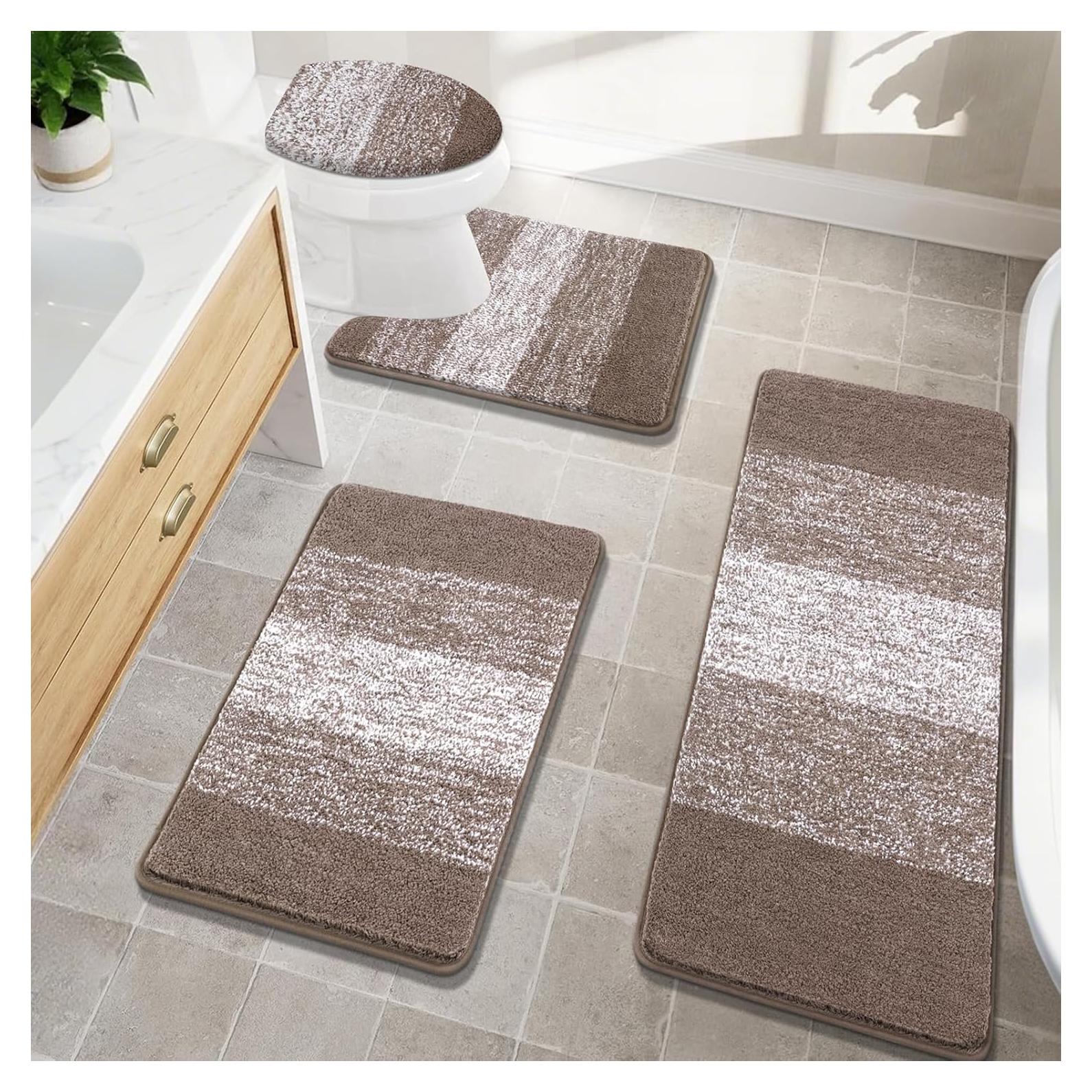 Conjunto de Alfombrillas de Baño Bsmathom 4 Piezas Microfibra Café