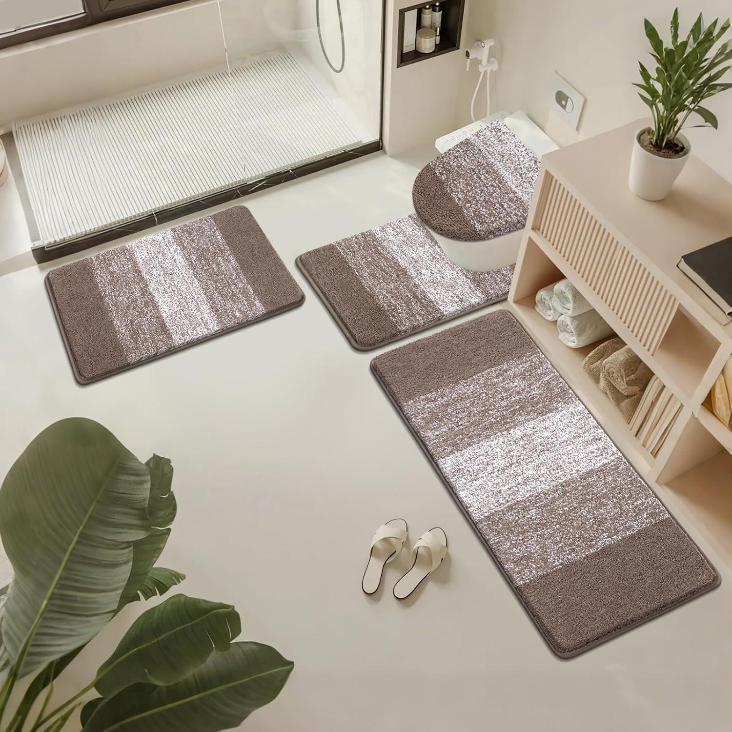Conjunto de Alfombrillas de Baño Bsmathom 4 Piezas Microfibra Café
