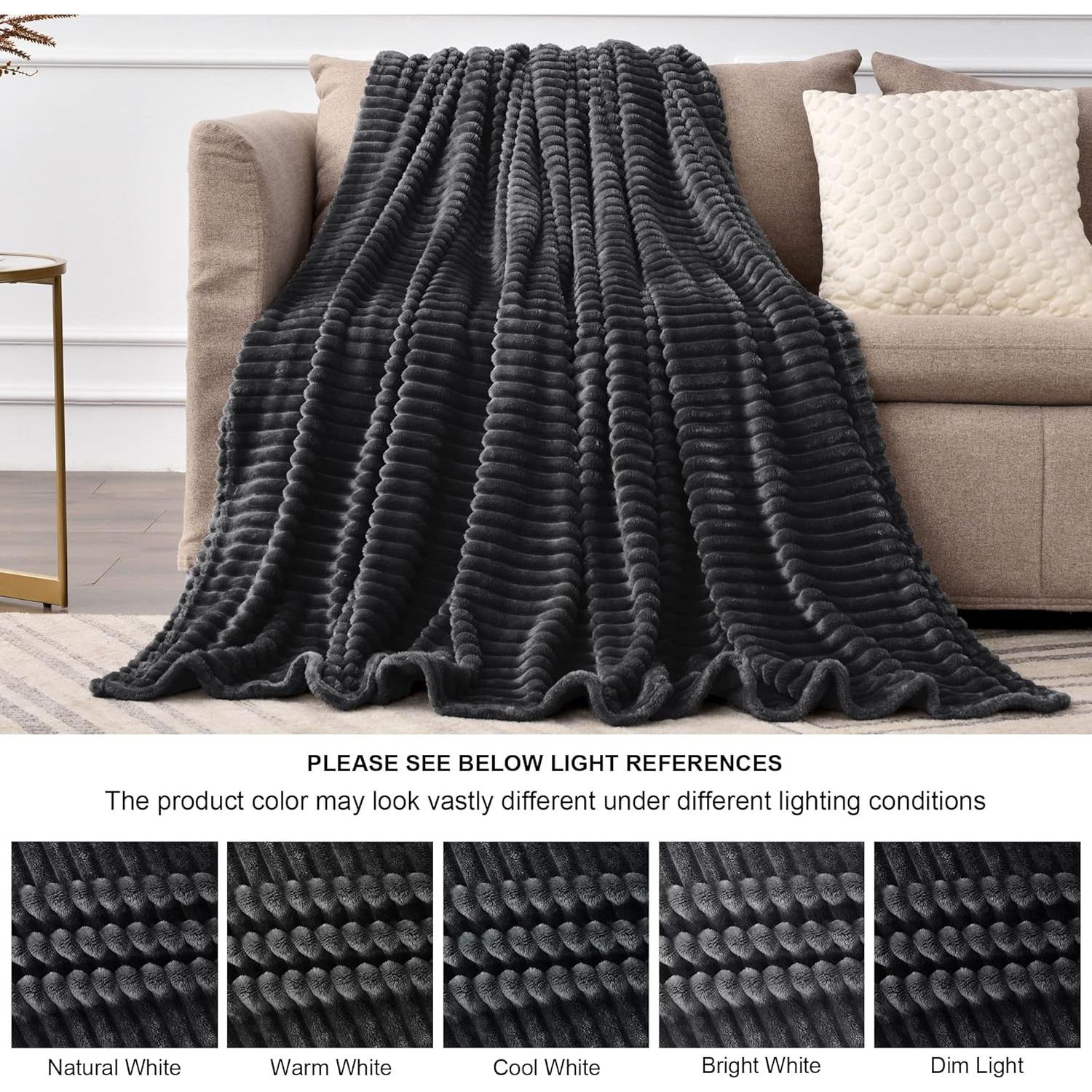 Manta de Forro BEDELITE King Jacquard Rayas 3D Suave Negro