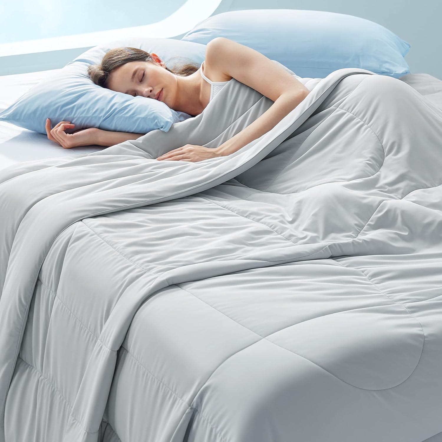 Edredón Refrigerante Bedsure Queen Gris - Manta Suave y Ligera