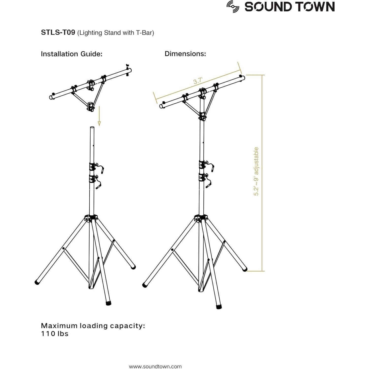Soporte de Iluminación Sound Town STLS-T09 Ajustable 2,74 m