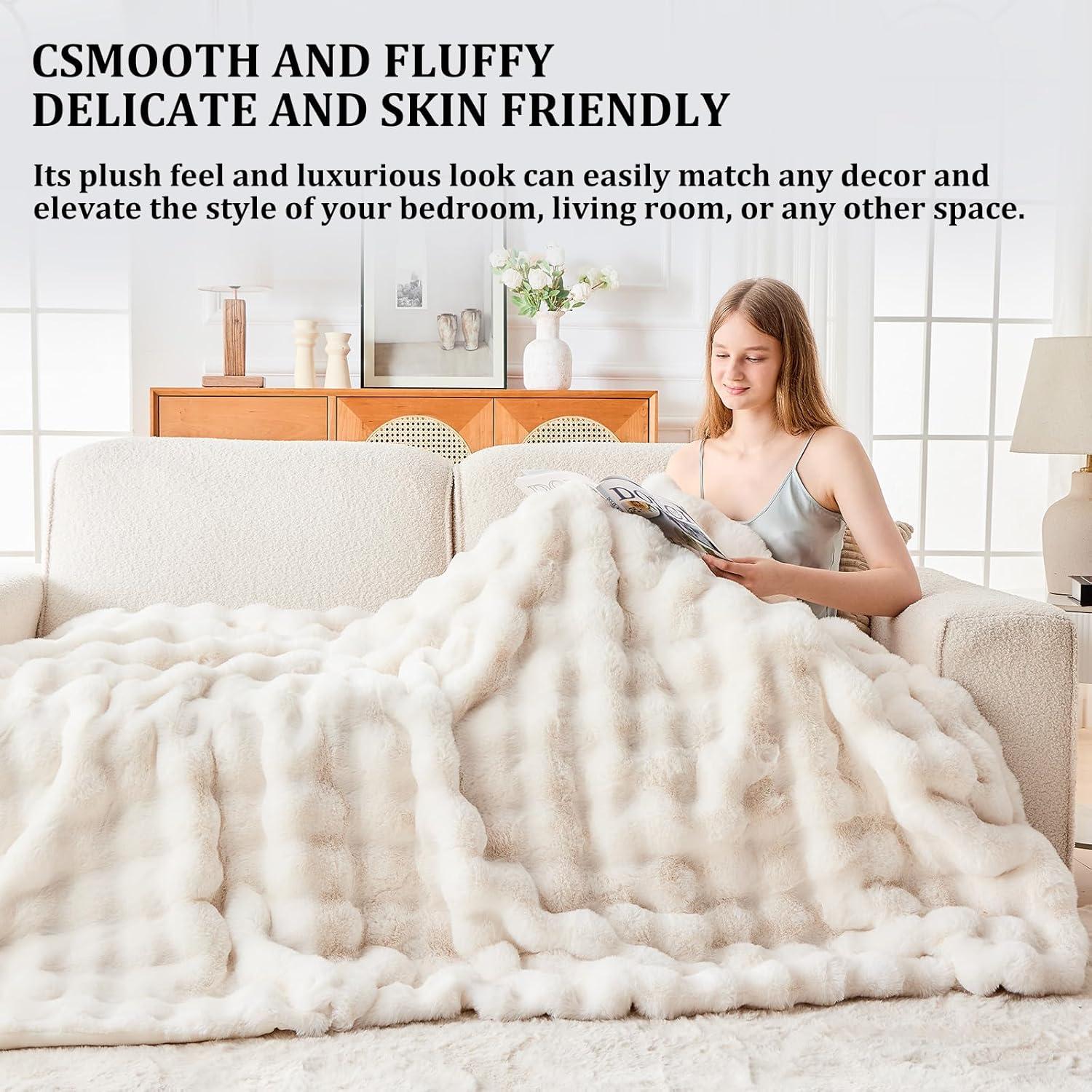 Manta de Piel Sintética SLIVERY&CHAVALIER 127x152 cm Marfil