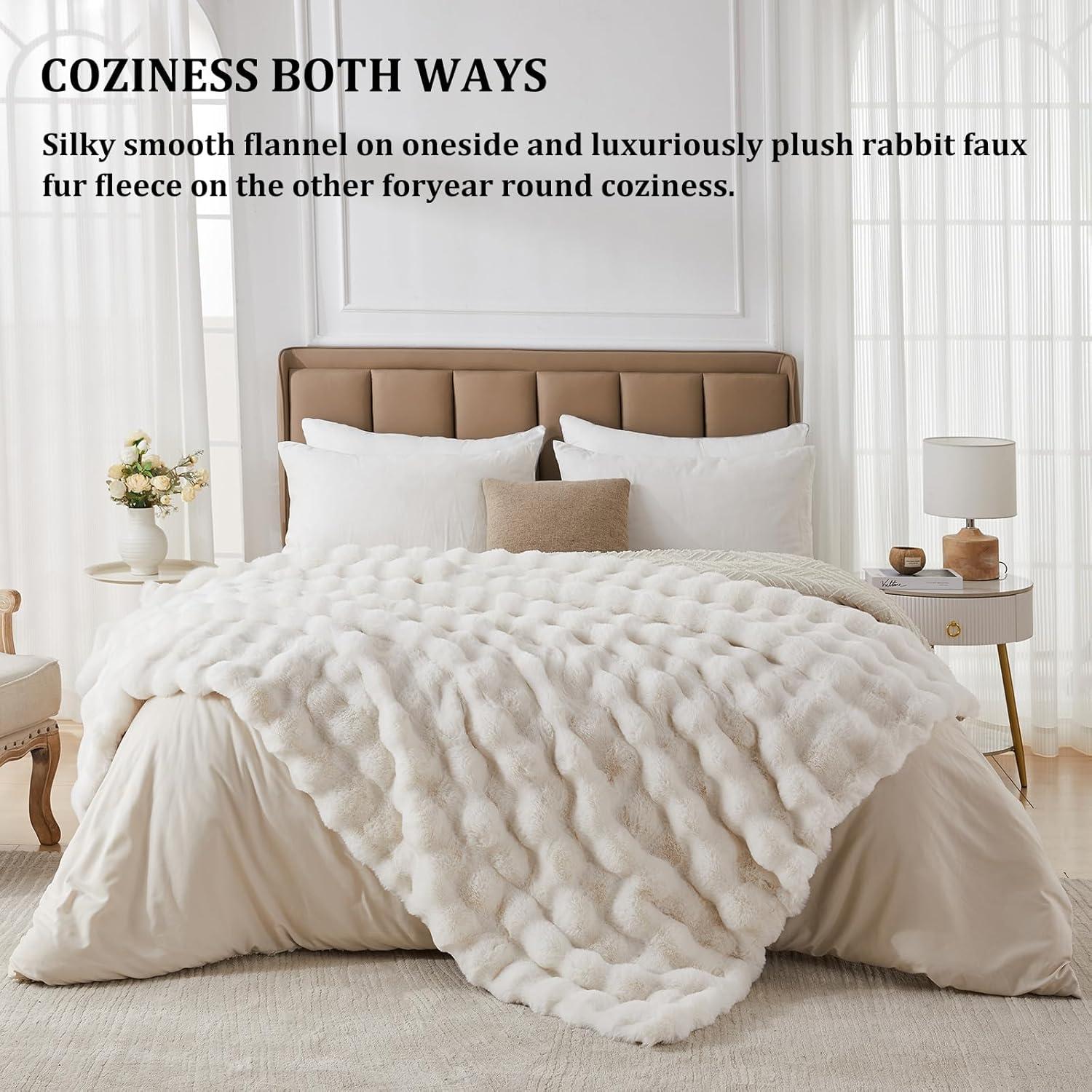 Manta de Piel Sintética SLIVERY&CHAVALIER 127x152 cm Marfil