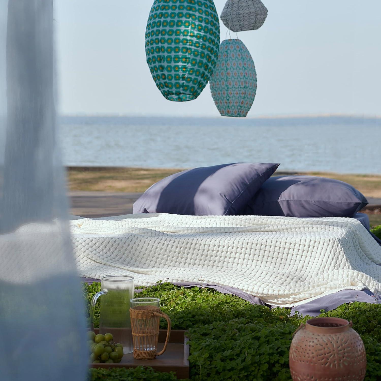 Manta Refrigerante King Bedsure Algodón y Bambú Marfil 264x229 cm