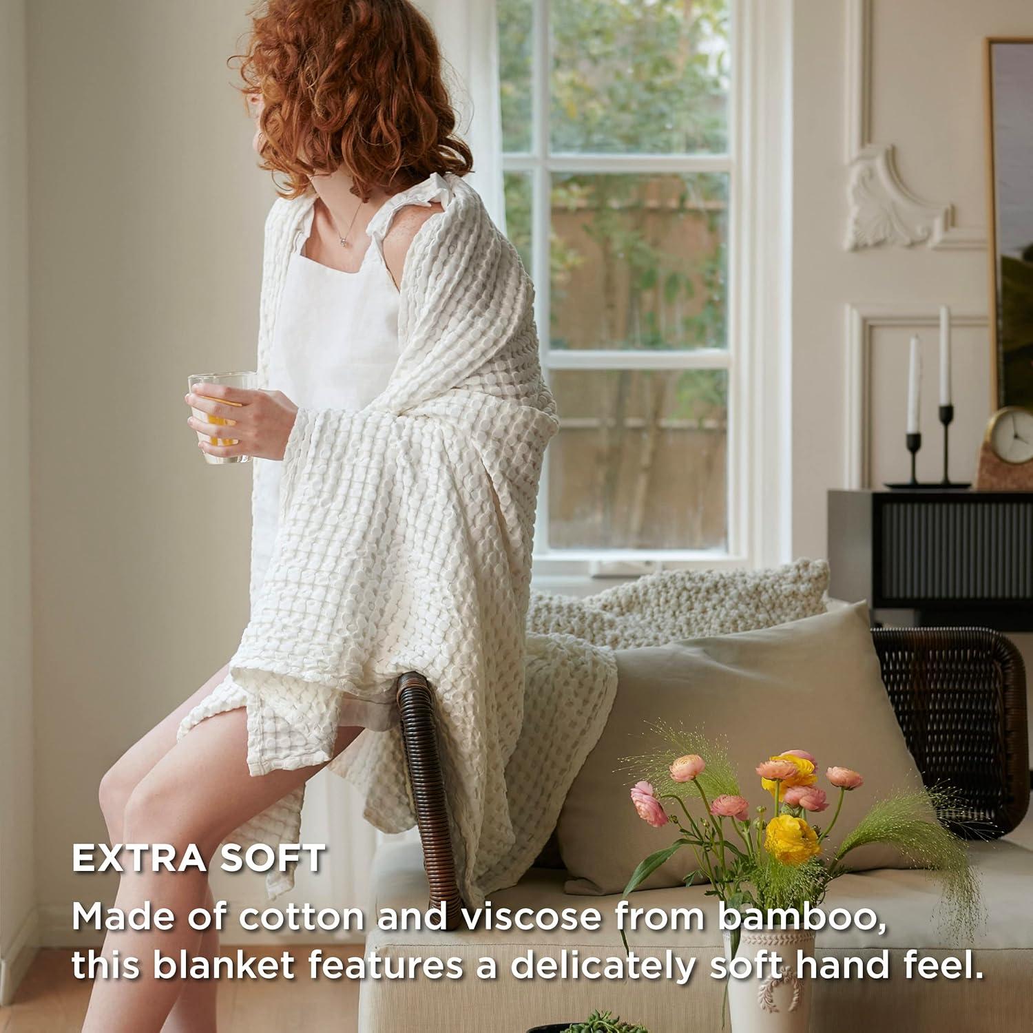 Manta Refrigerante King Bedsure Algodón y Bambú Marfil 264x229 cm