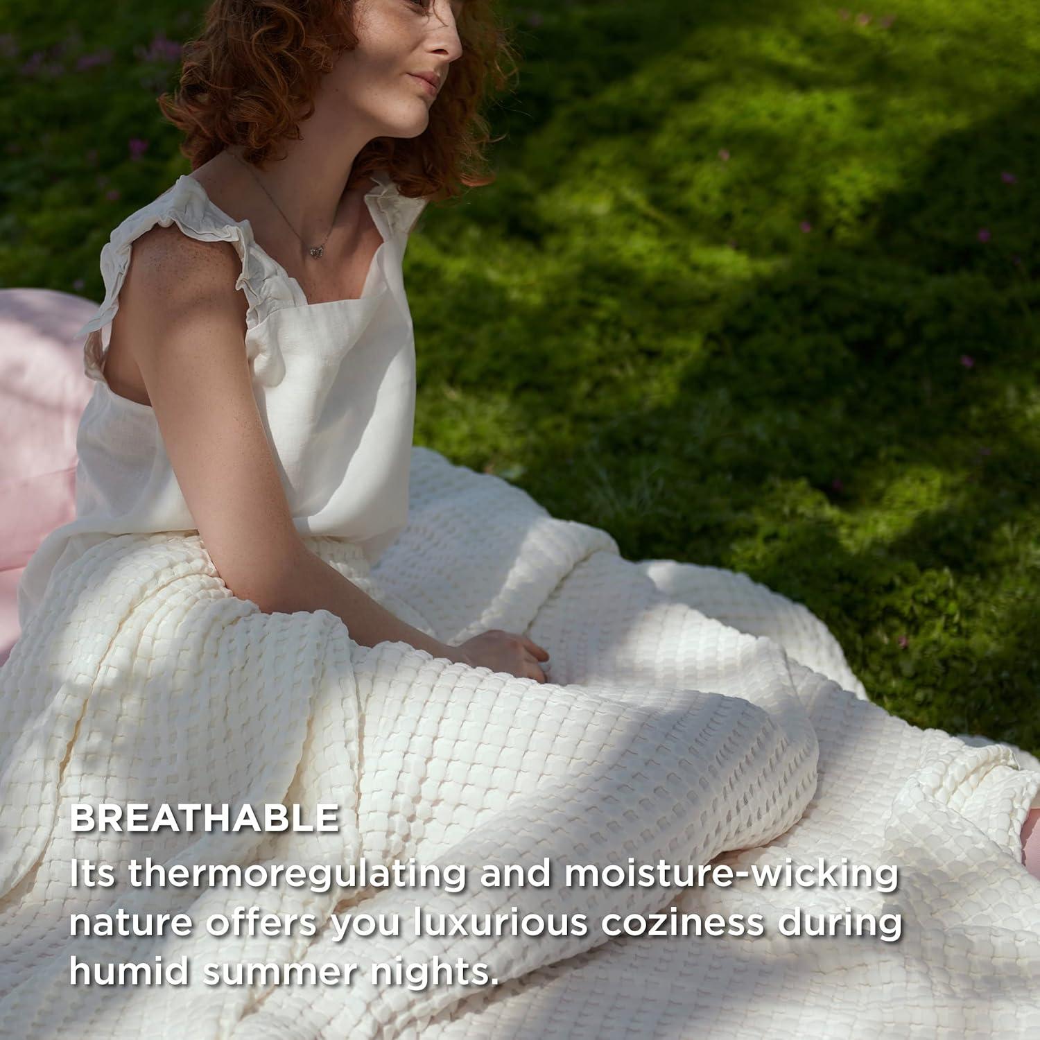 Manta Refrigerante King Bedsure Algodón y Bambú Marfil 264x229 cm