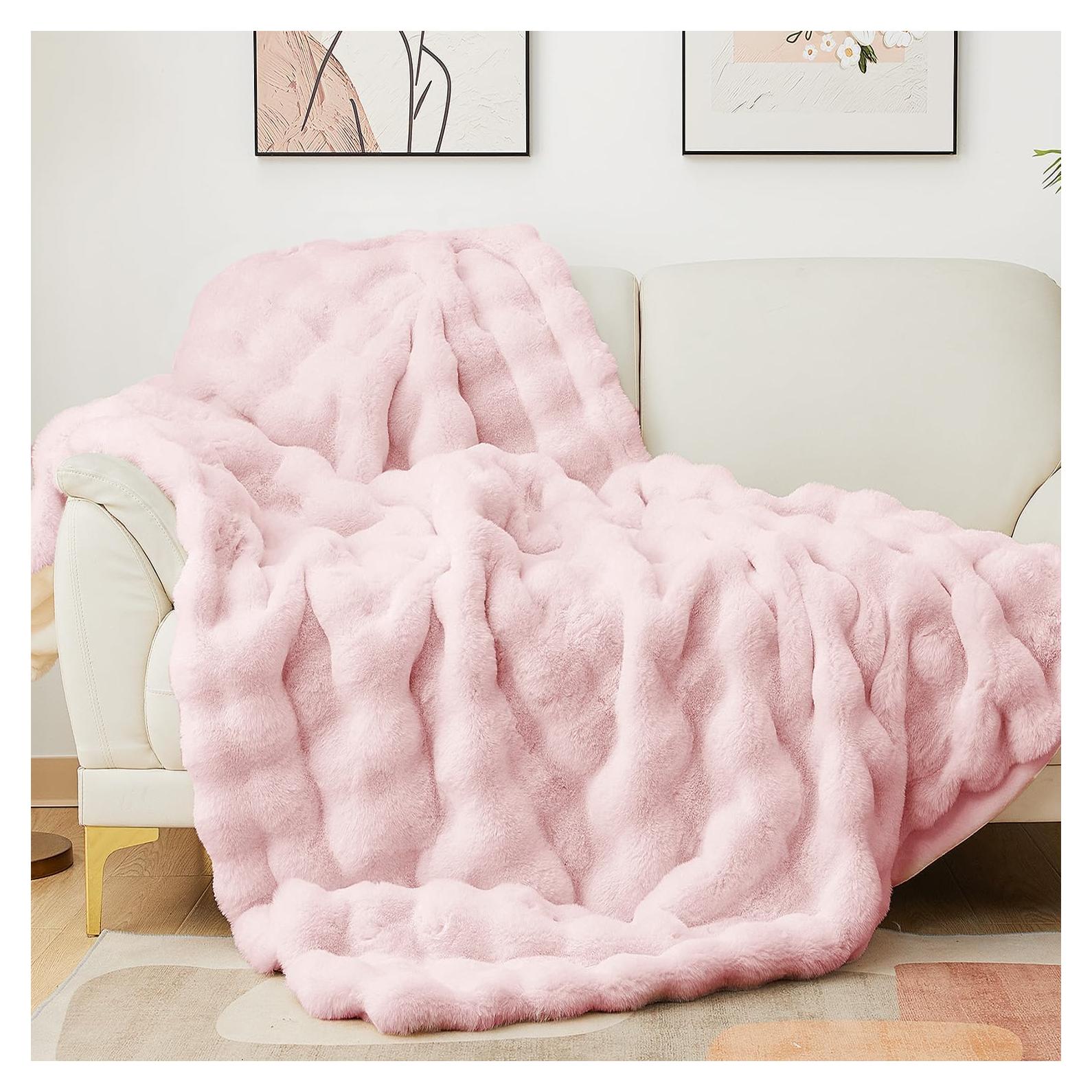 Manta de piel sintética Latepis rosa 127x152cm burbuja suave