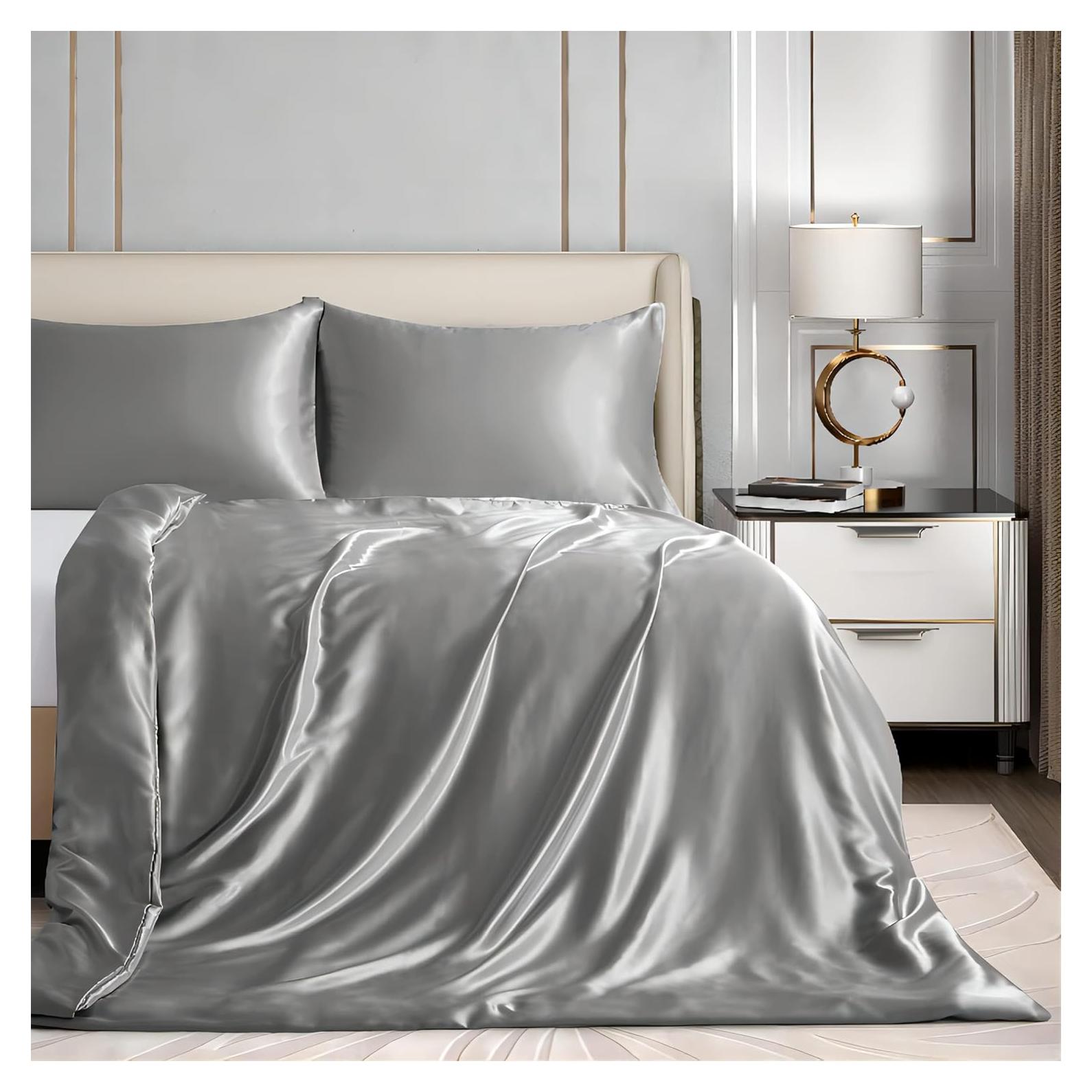 Funda de Edredón Homiest 152x203 cm Satén Gris Claro