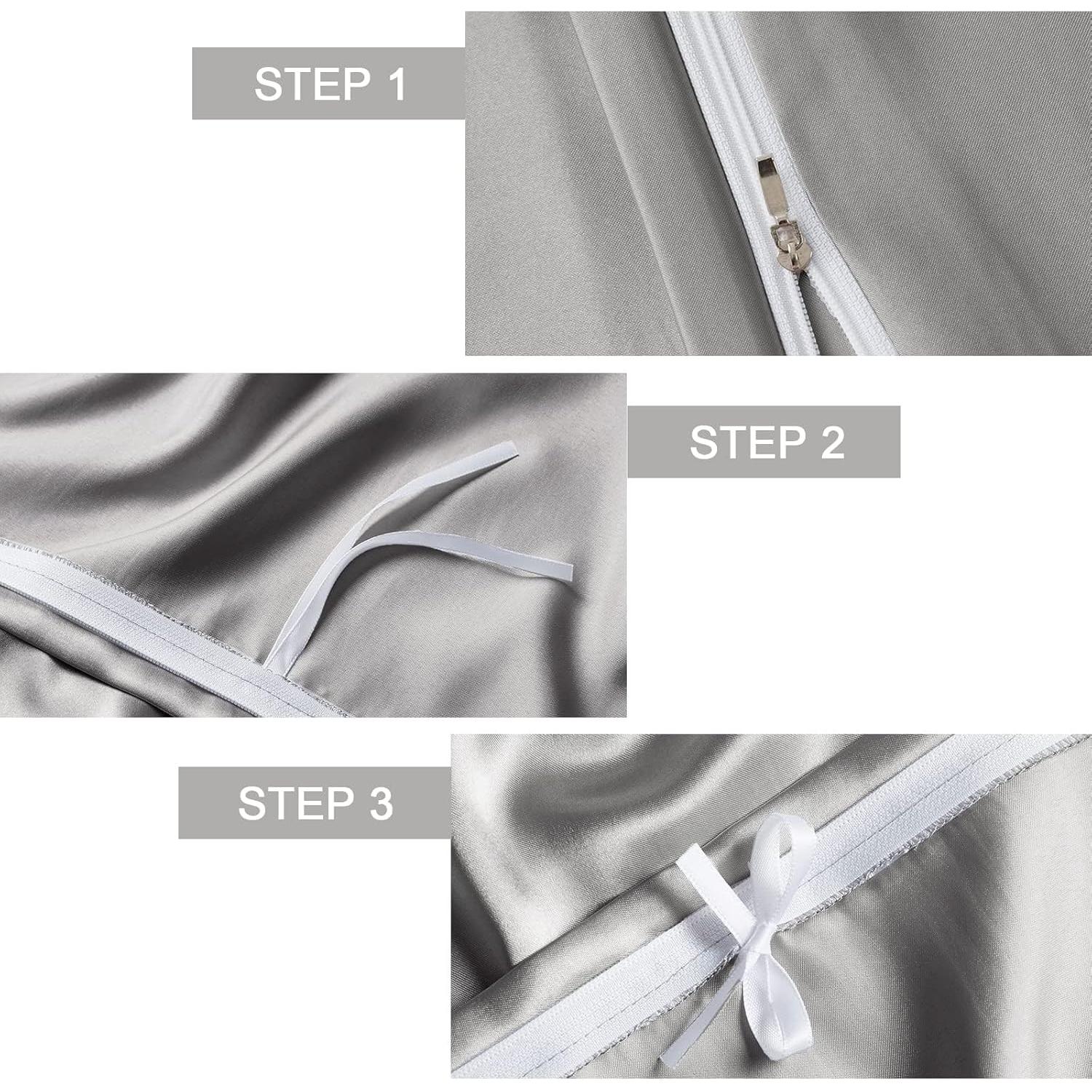 Funda de Edredón Homiest 152x203 cm Satén Gris Claro